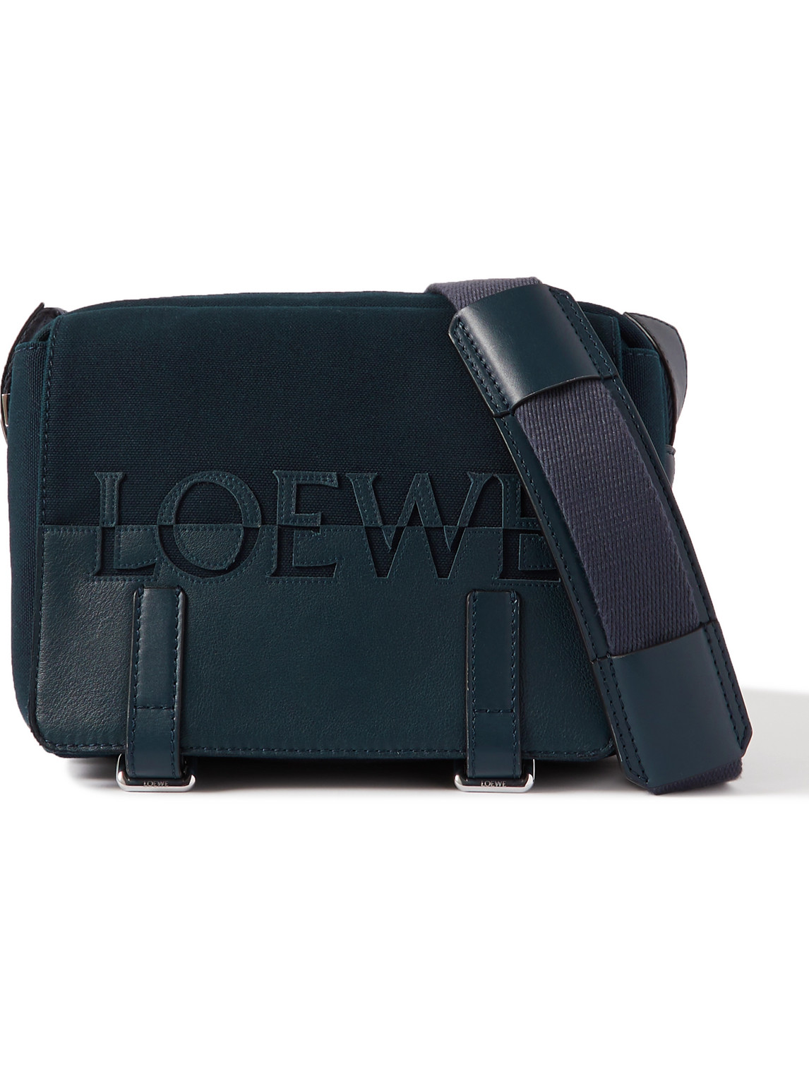 Loewe Military Xs Leather-trimmed Canvas Messenger Bag In Blue