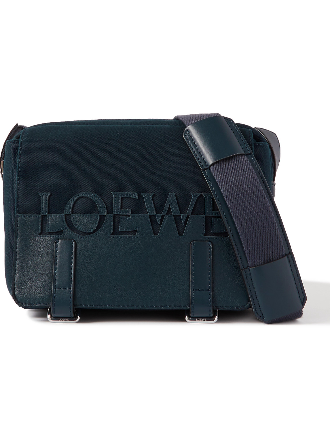 LOEWE - Military XS Leather-Trimmed Canvas Messenger Bag - Men - Blue