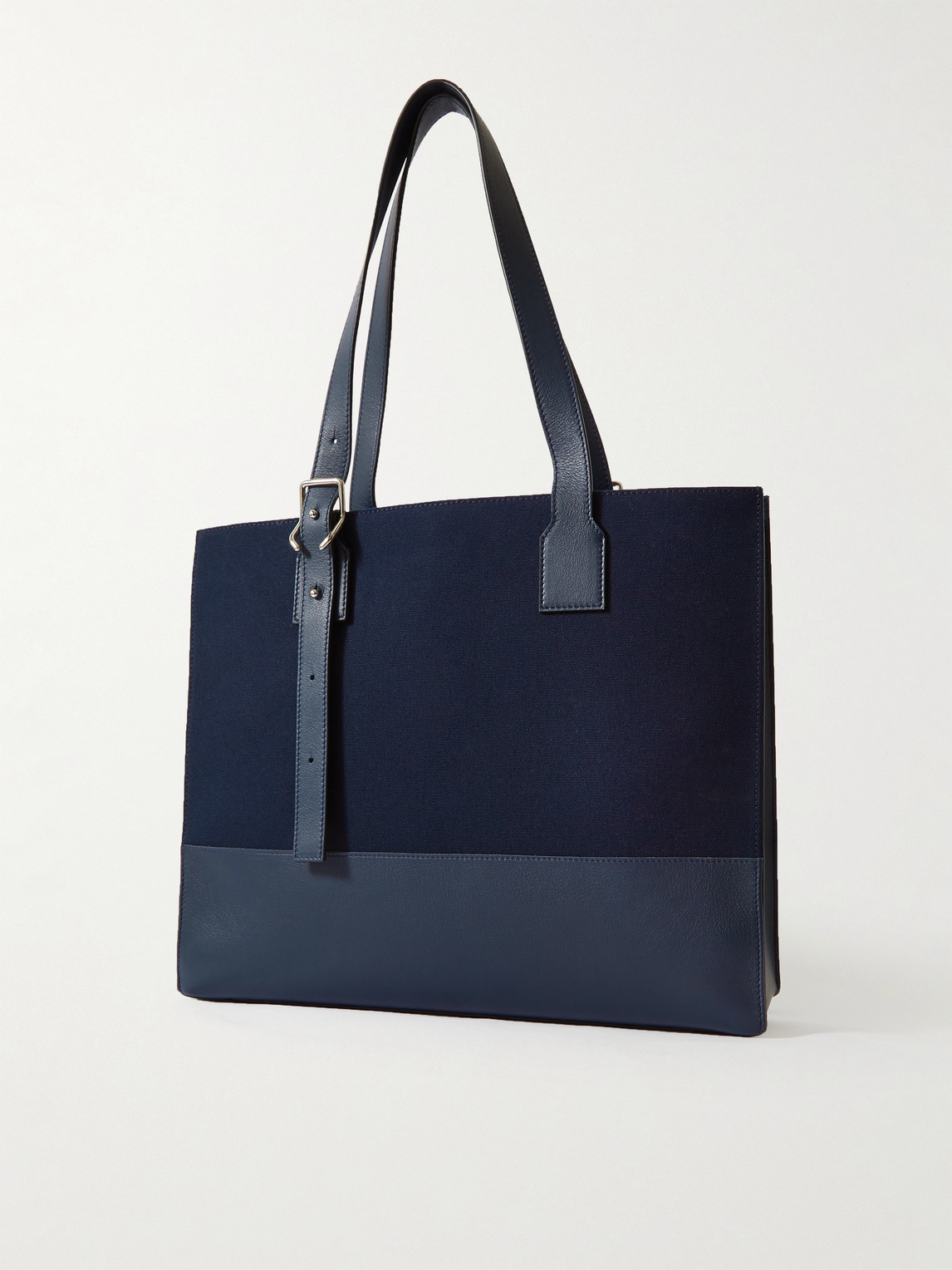Shop Loewe Leather-trimmed Canvas Tote Bag In Blue