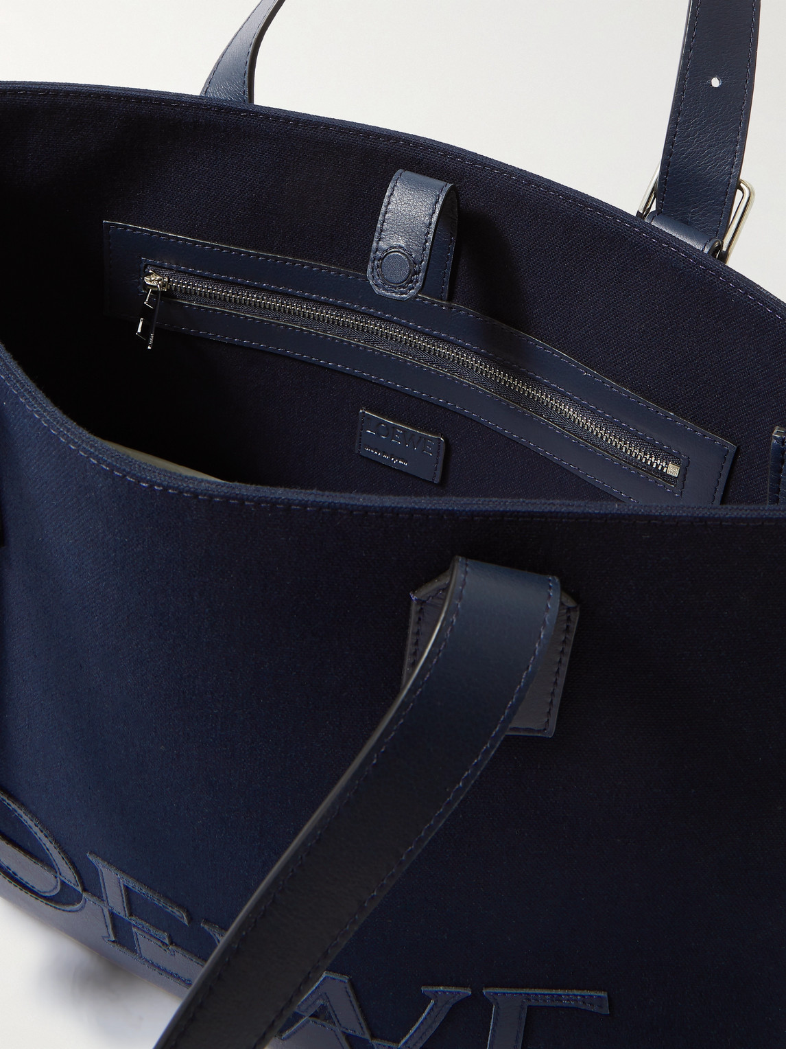 Shop Loewe Leather-trimmed Canvas Tote Bag In Blue