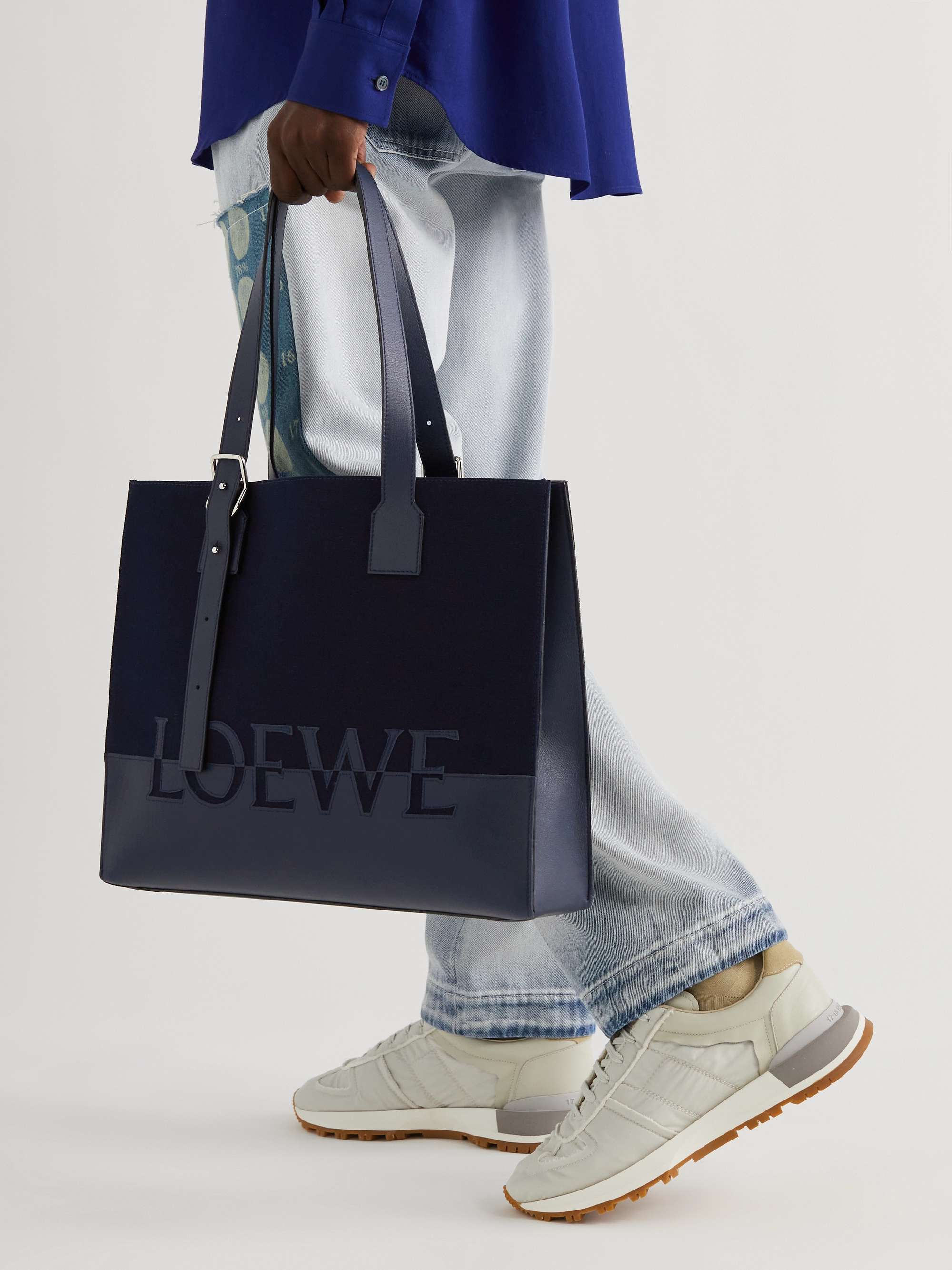 Loewe - Men - Leather-trimmed Canvas Tote Bag Blue