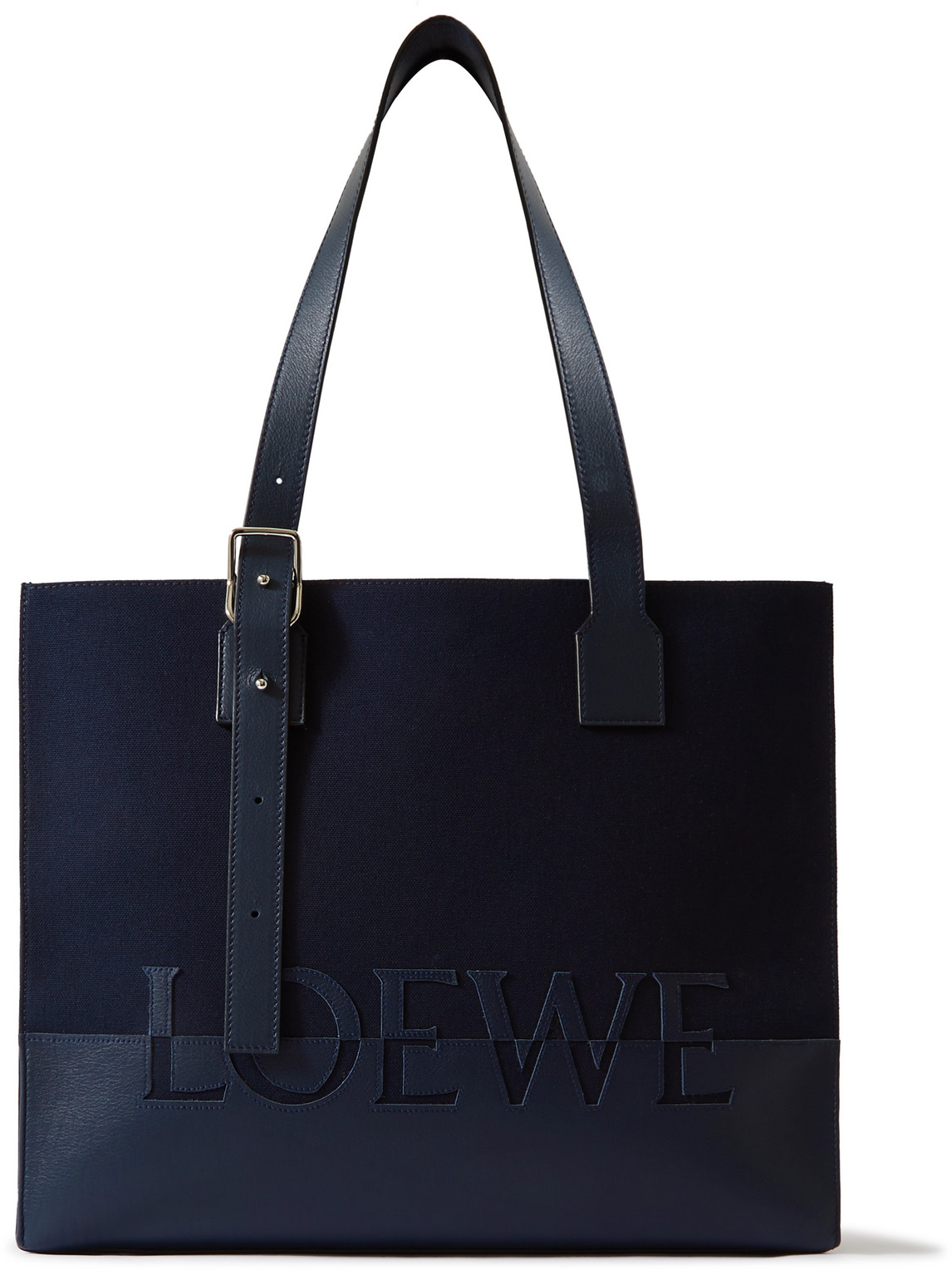 Loewe Leather-trimmed Canvas Tote Bag In Blue