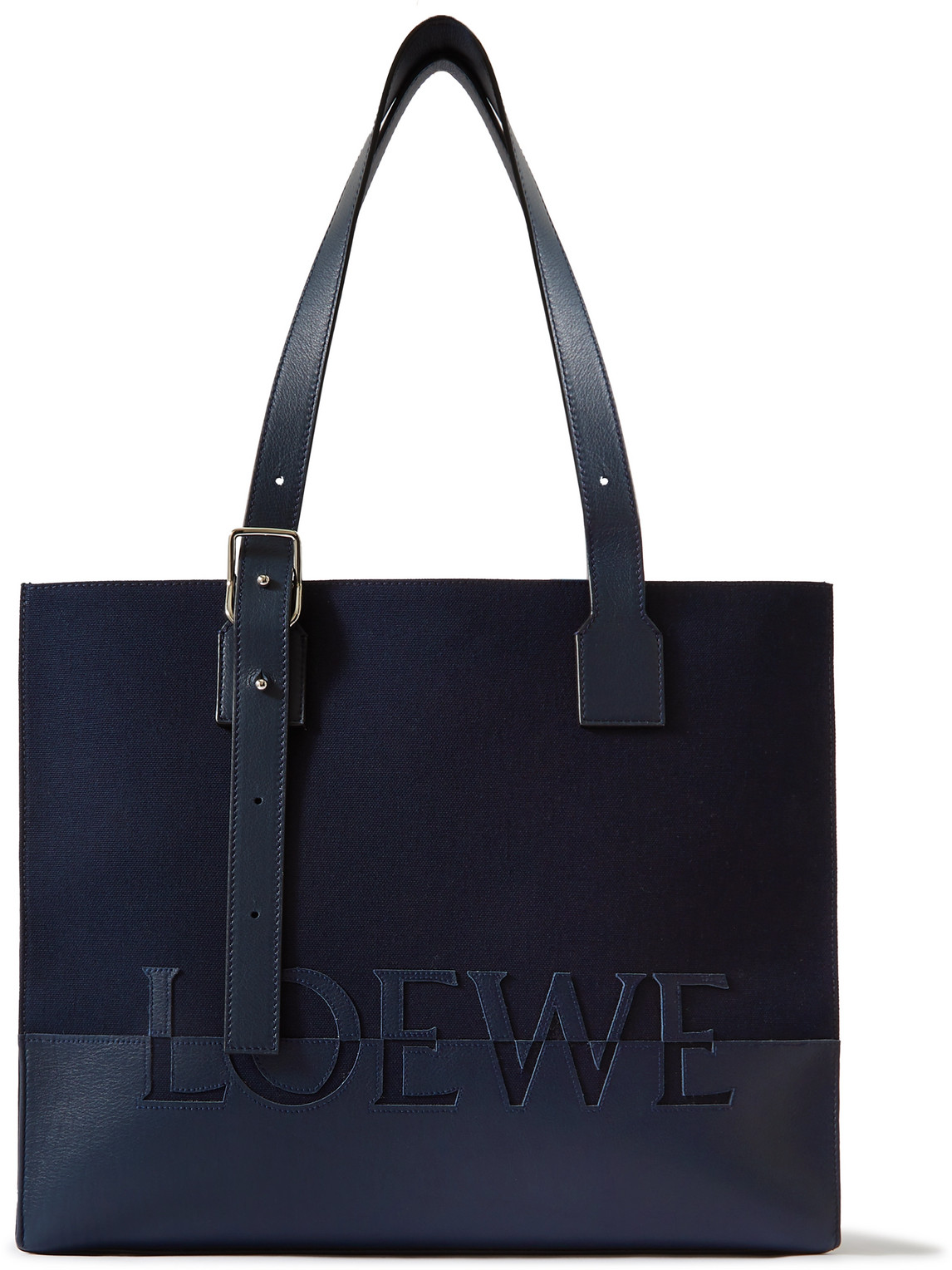 Loewe Leather-trimmed Canvas Tote Bag In Blue