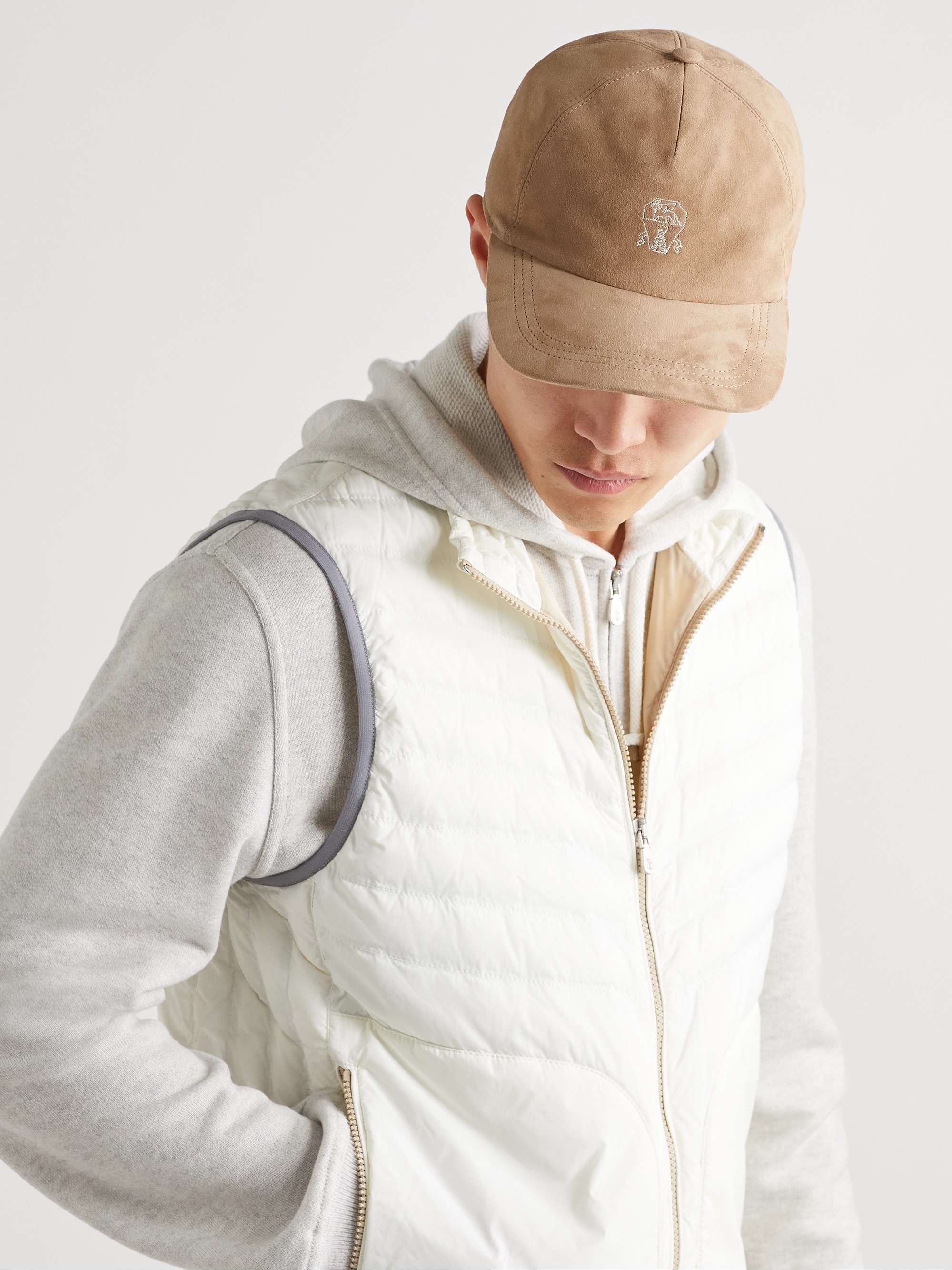 BRUNELLO CUCINELLI Logo-Embroidered Suede Baseball Cap