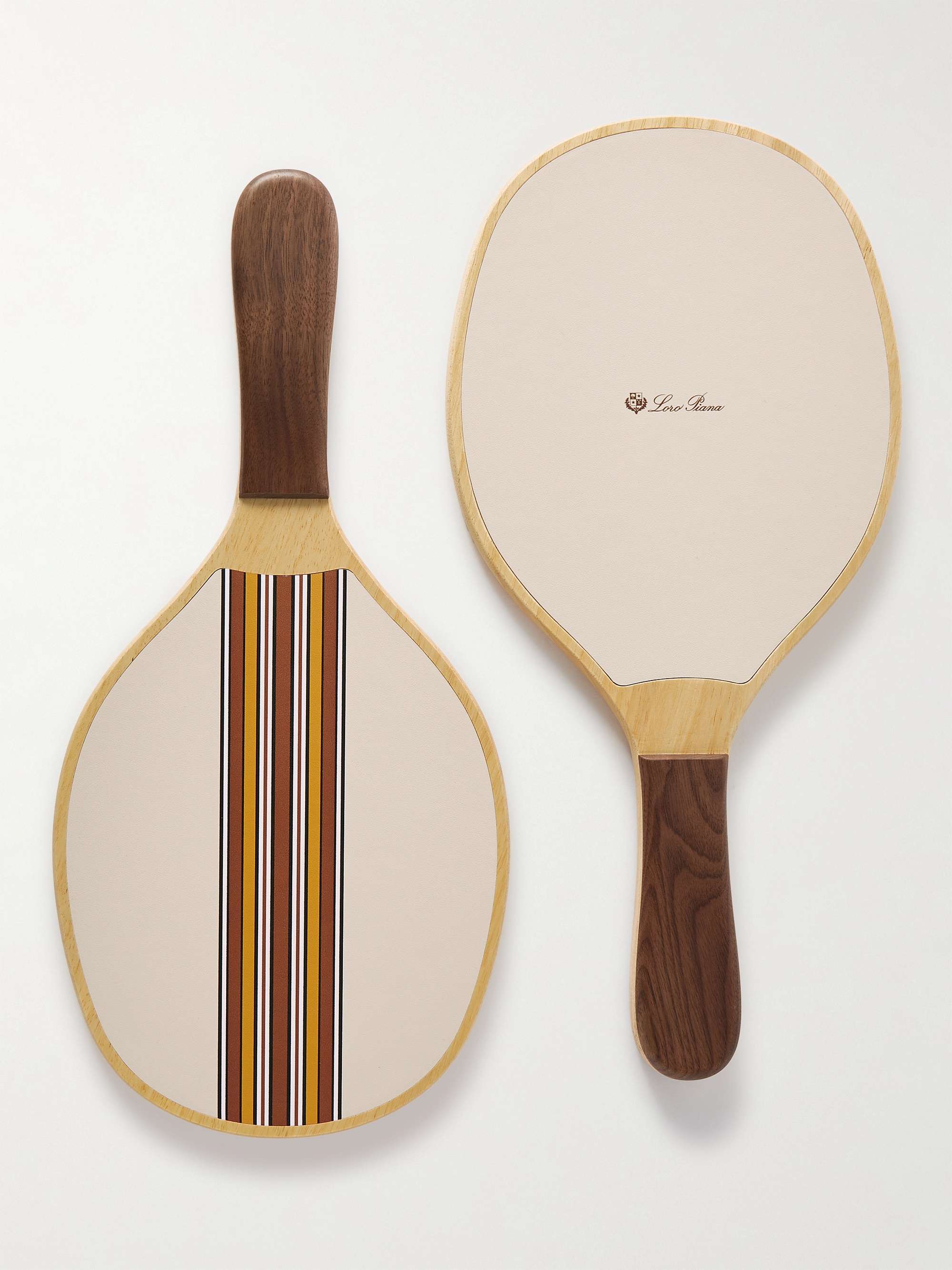 LORO PIANA Logo-Print Leather-Trimmed Wooden Beach Bat and Ball Set
