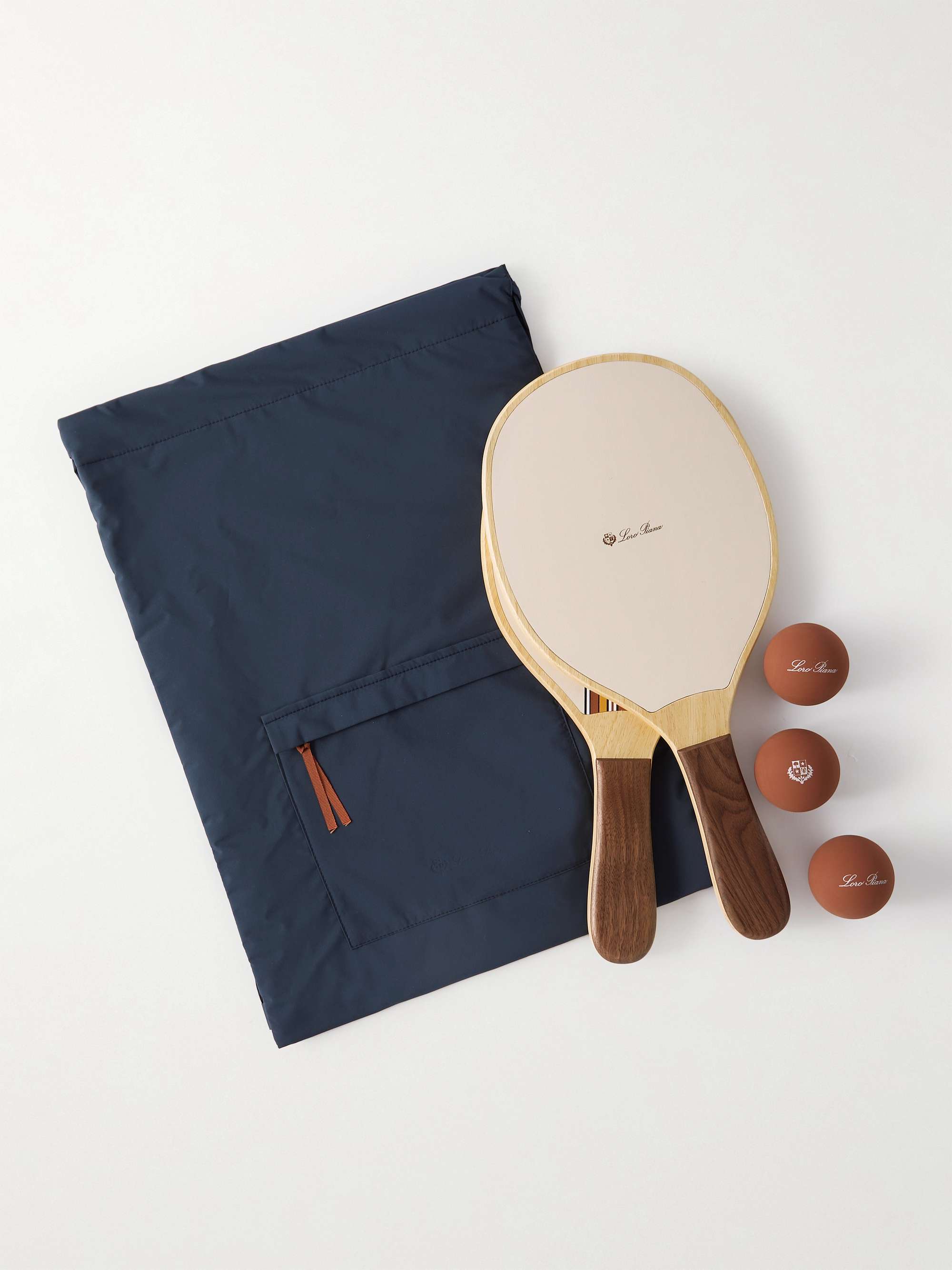 LORO PIANA Logo-Print Leather-Trimmed Wooden Beach Bat and Ball Set