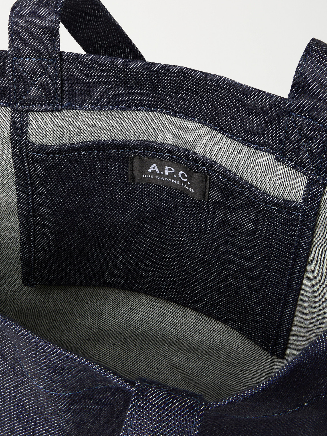 Apc Laure Logo-print Denim Tote Bag In Blue