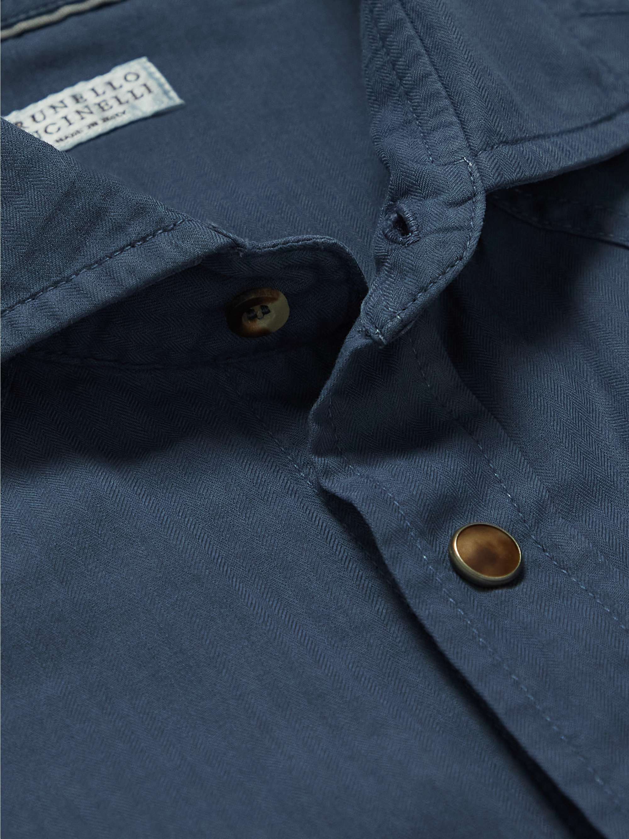 BRUNELLO CUCINELLI Herringbone Cotton Shirt for Men | MR PORTER