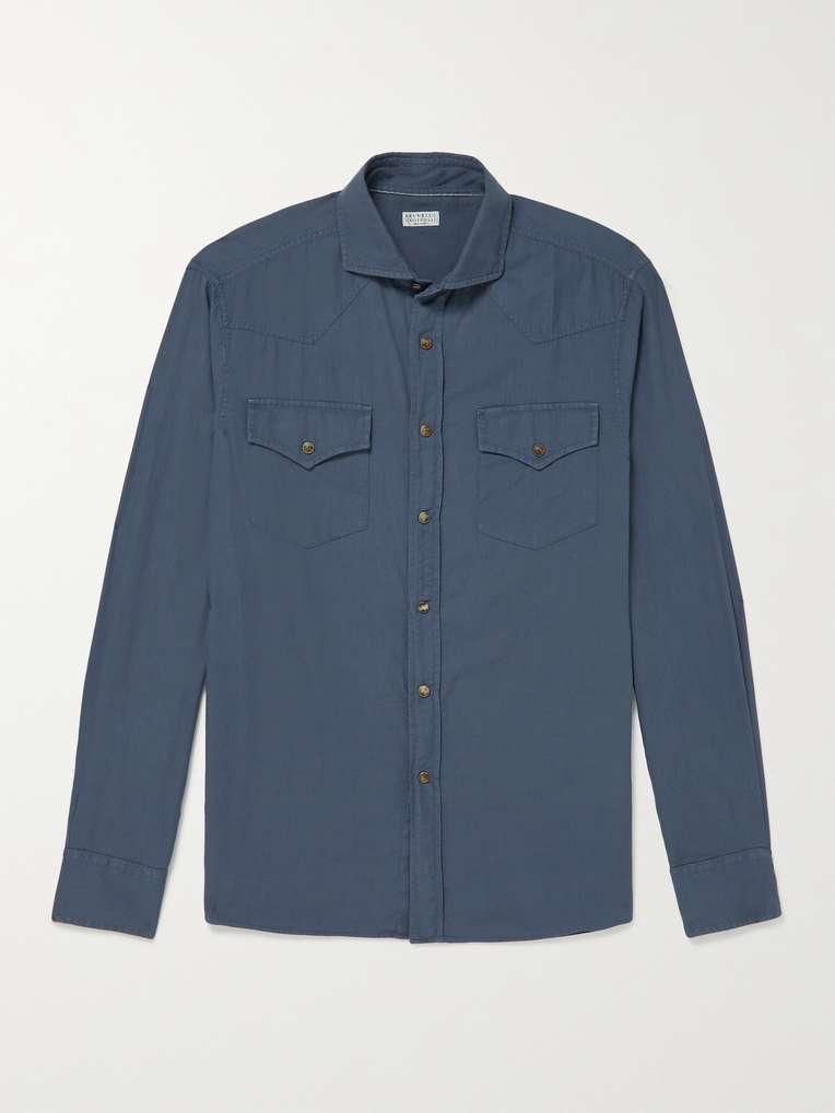 Brunello Cucinelli — Herringbone Cotton Shirt