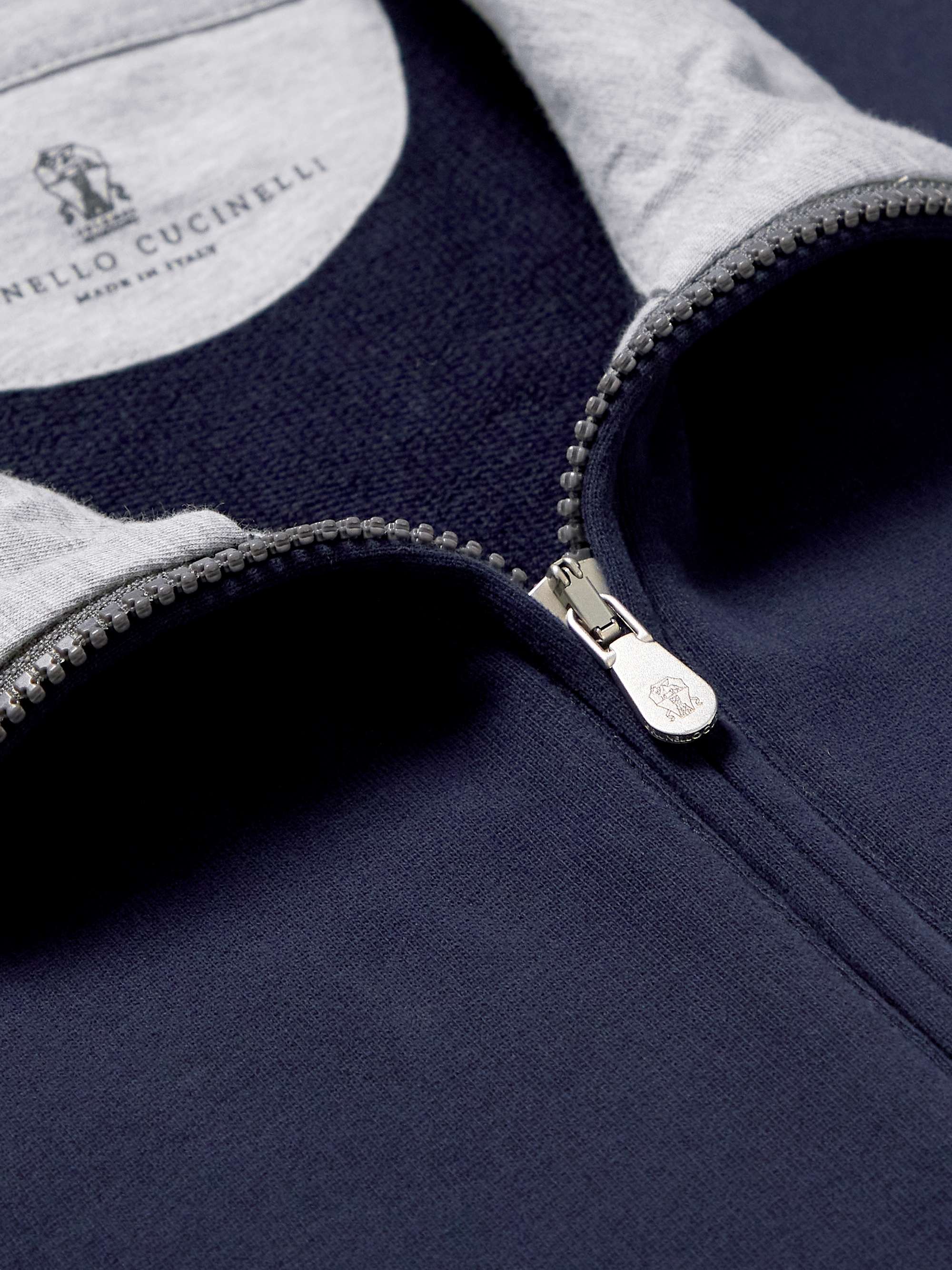 BRUNELLO CUCINELLI Logo-Print Two-Tone Cotton-Jersey Half-Zip Sweatshirt