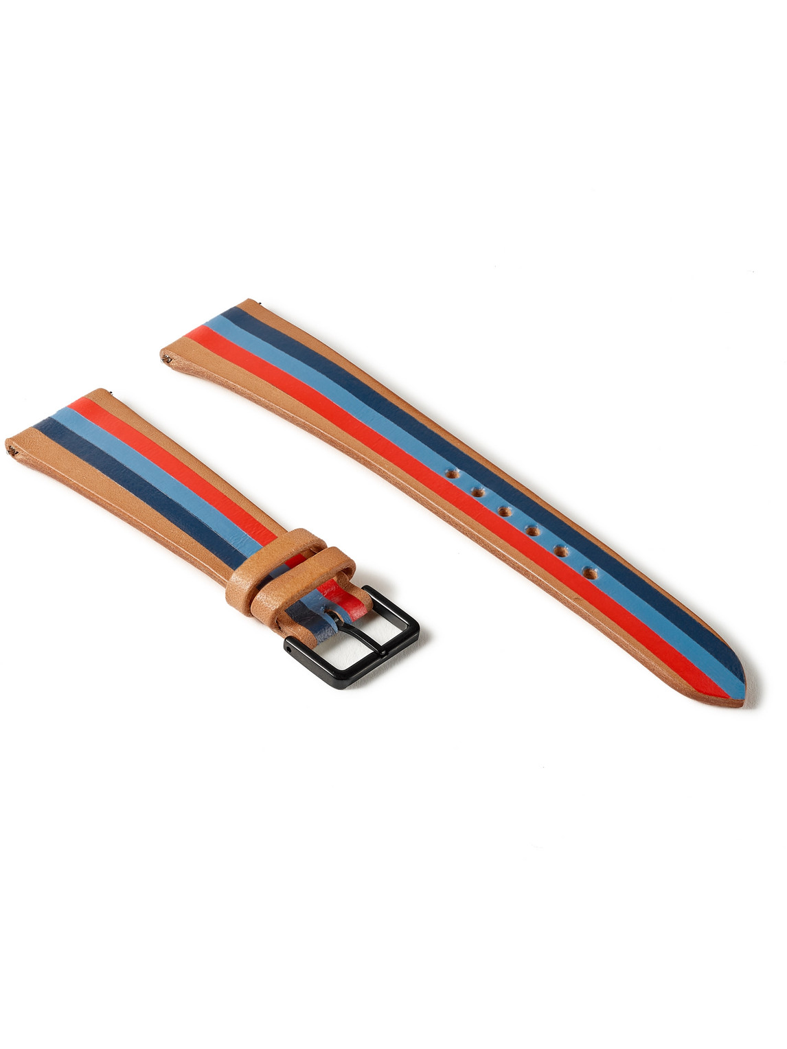 Blue Thunder Striped Leather Watch Strap
