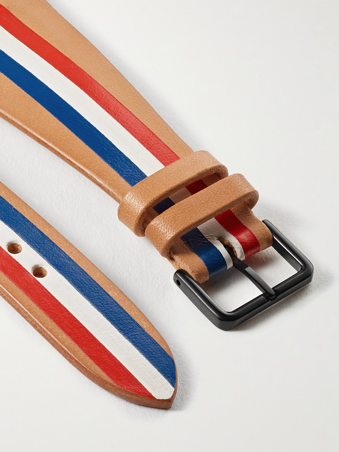 Shop Lacalifornienne Liberty Striped Leather Watch Strap In Brown