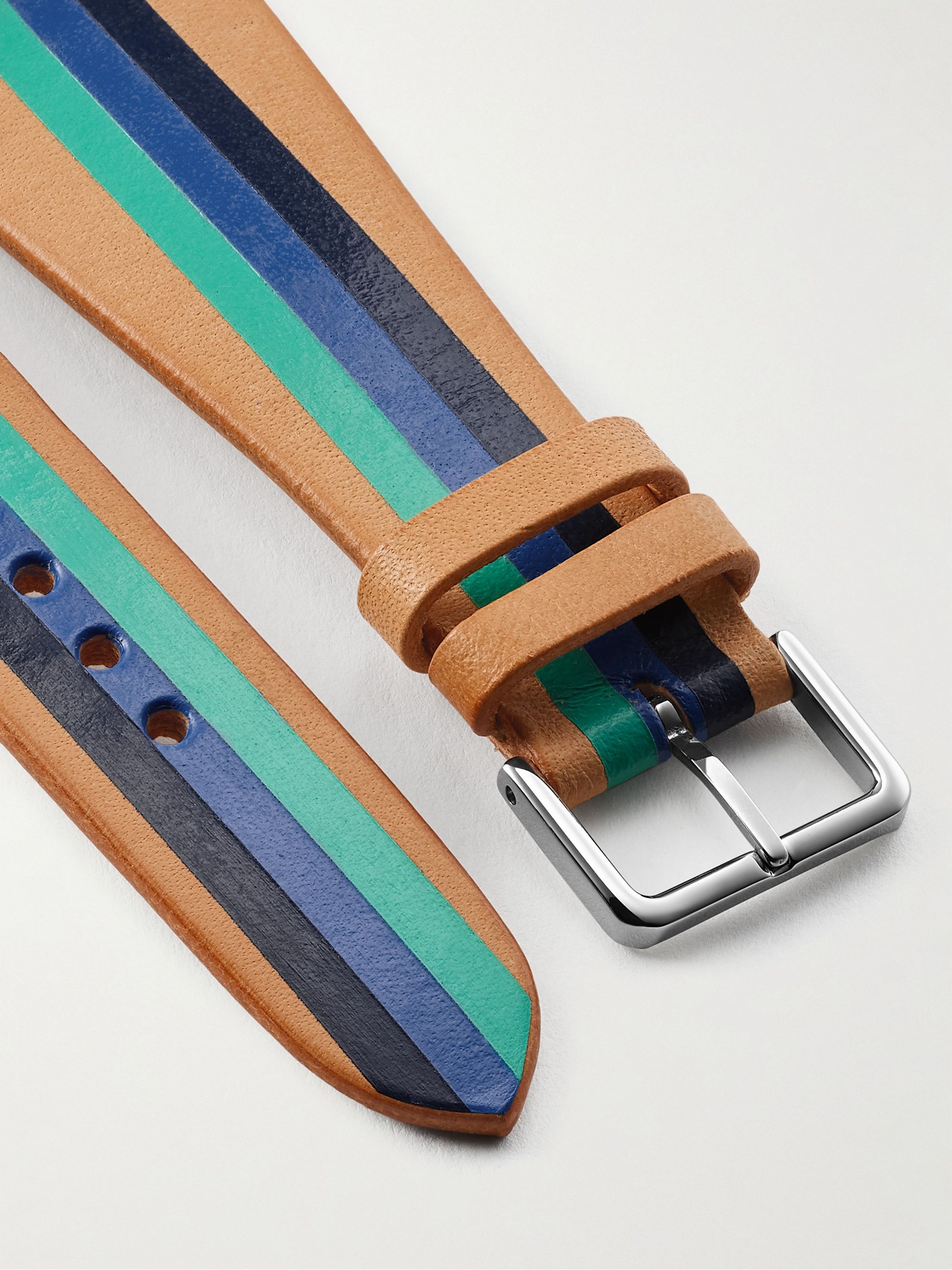 LA CALIFORNIENNE Blue Thunder Striped Leather Watch Strap