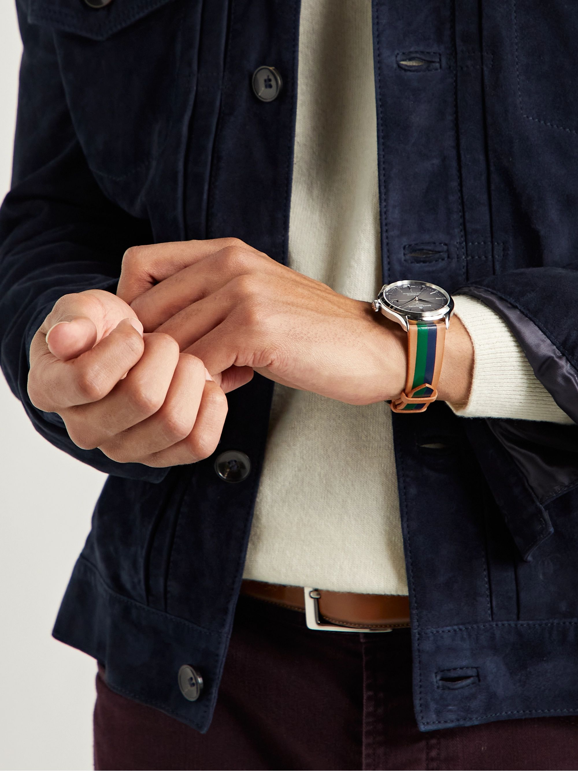 LA CALIFORNIENNE B&W Striped Leather Watch Strap