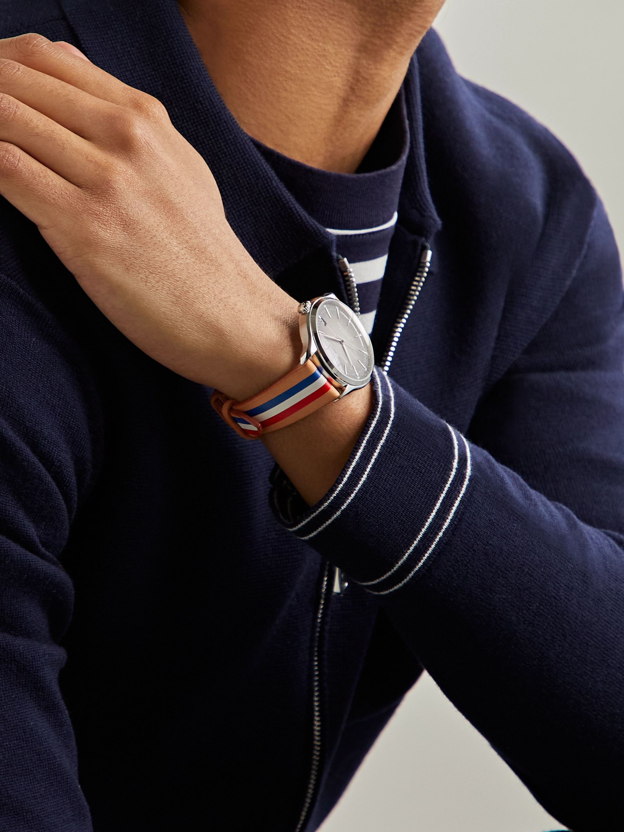 LA CALIFORNIENNE B&W Striped Leather Watch Strap