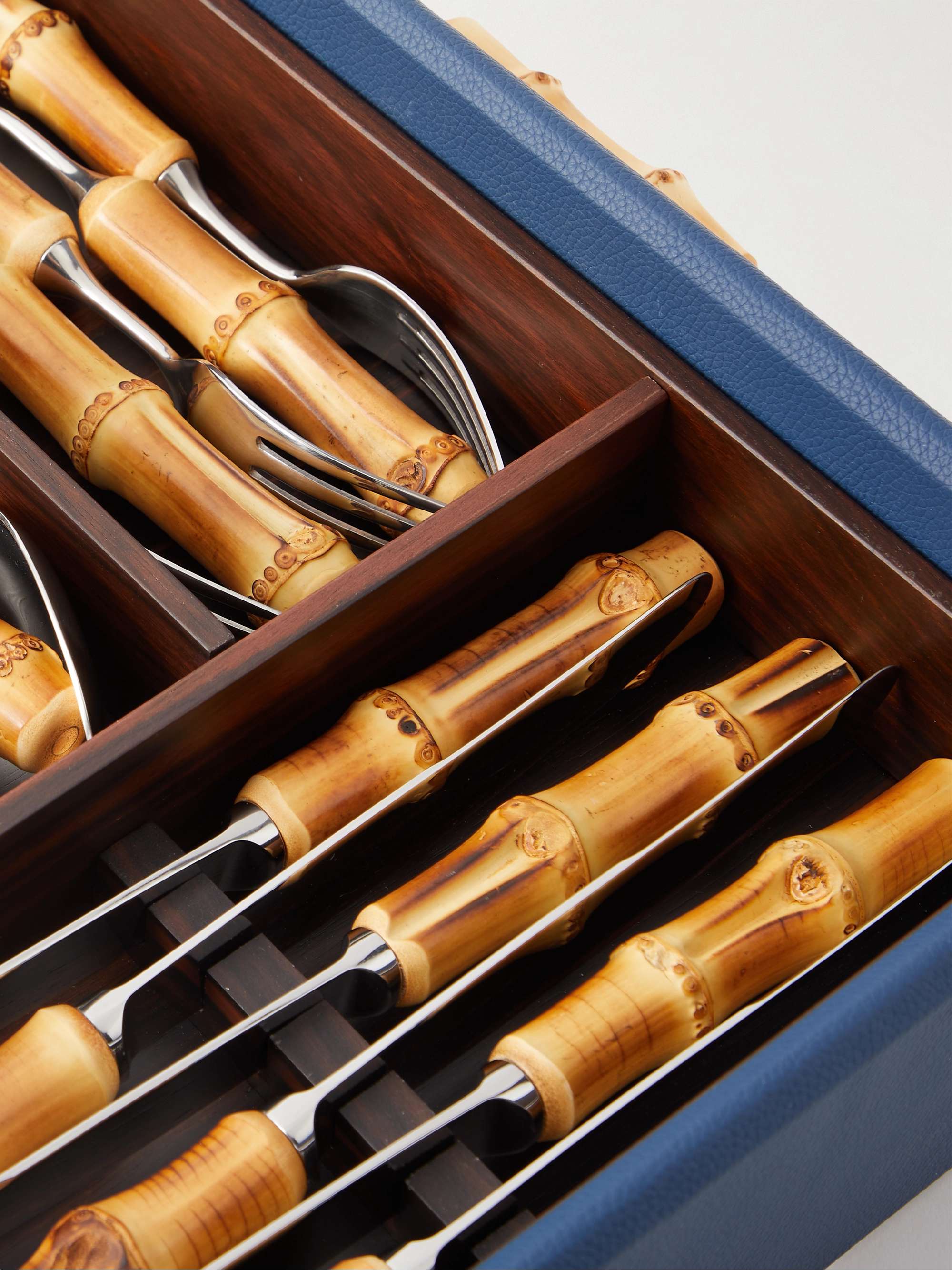 LORENZI MILANO Stainless Steel, Bamboo, Leather and Ebony Tableware Set
