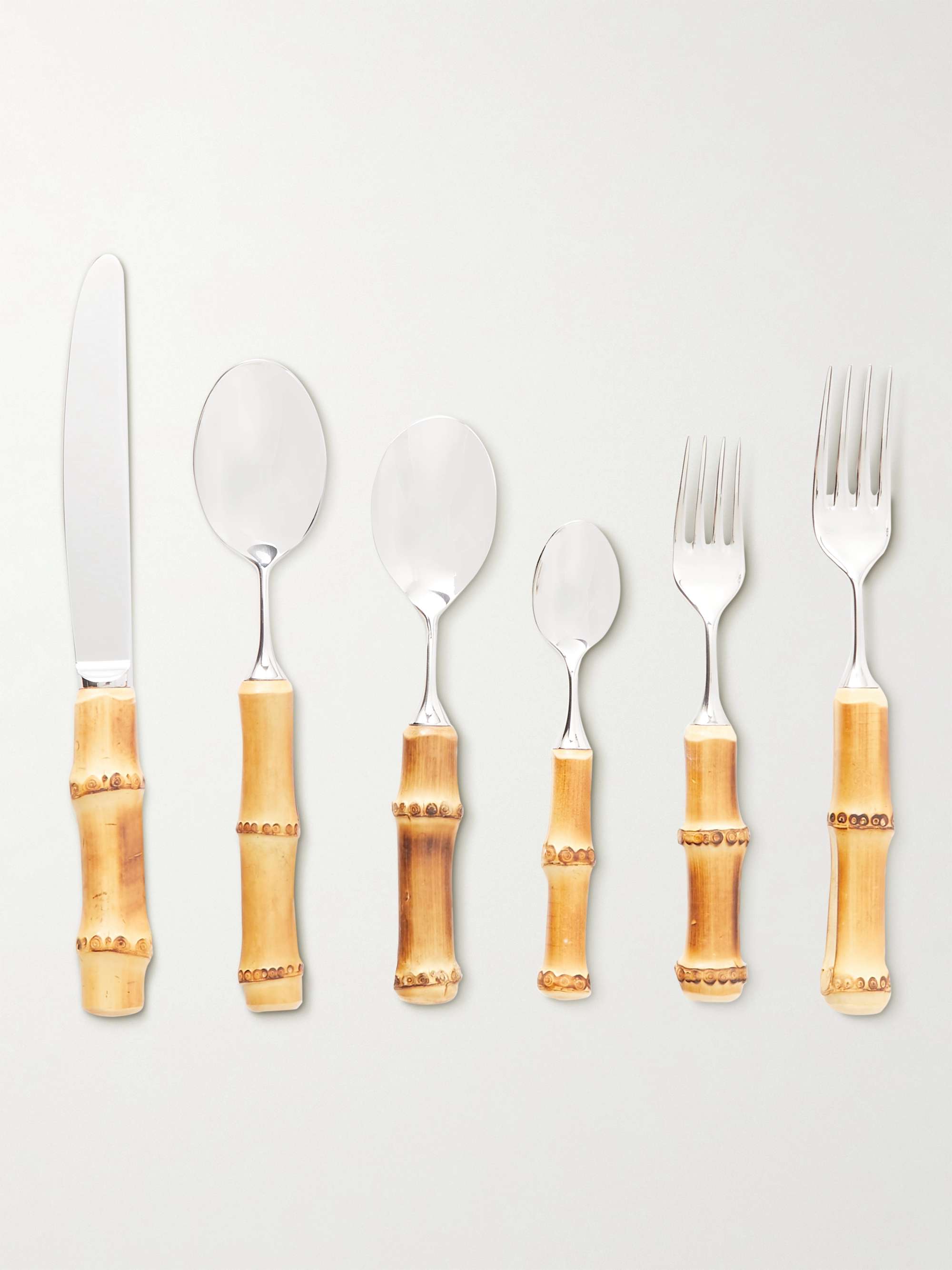 LORENZI MILANO Stainless Steel, Bamboo, Leather and Ebony Tableware Set