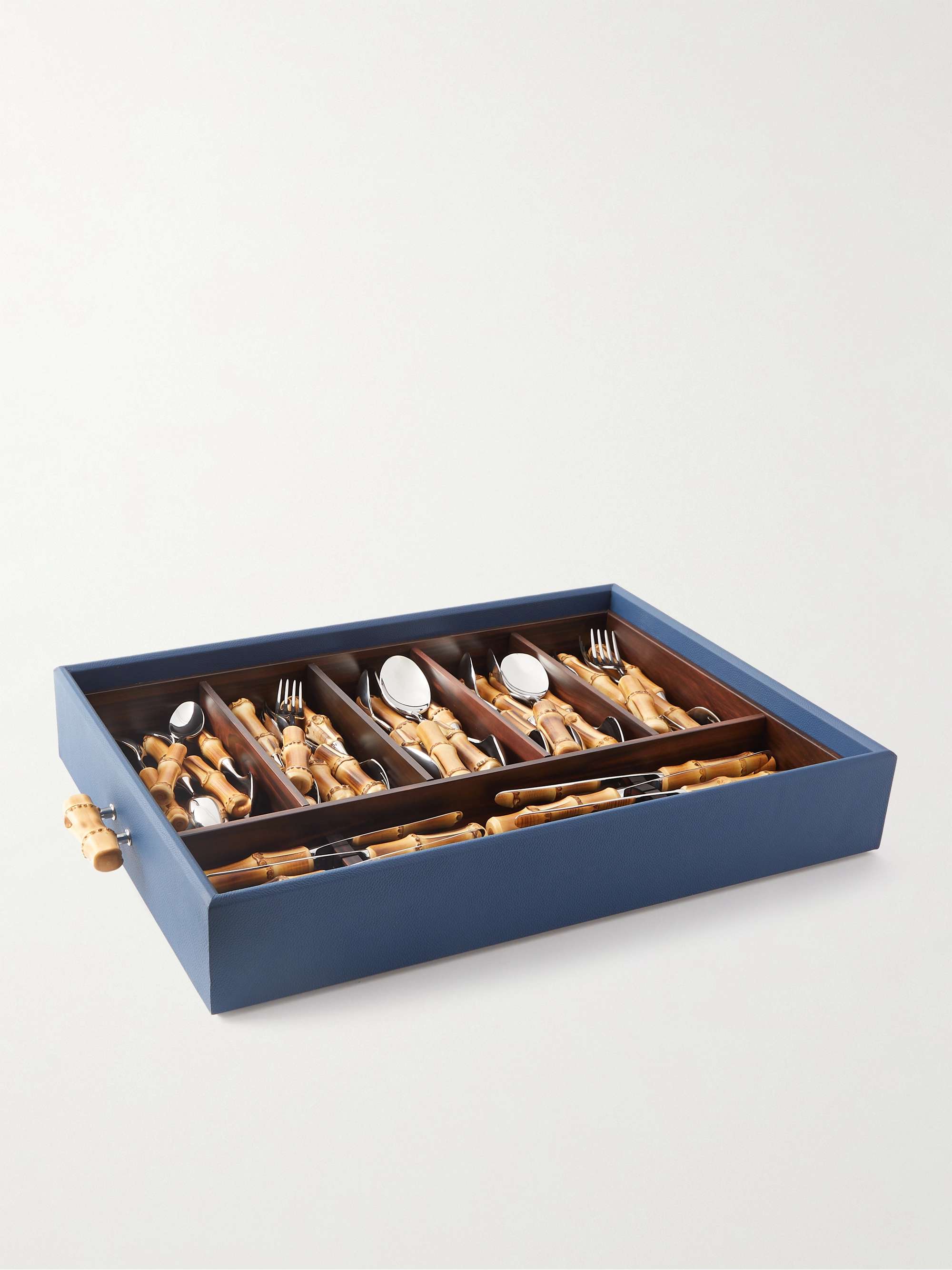 LORENZI MILANO Stainless Steel, Bamboo, Leather and Ebony Tableware Set
