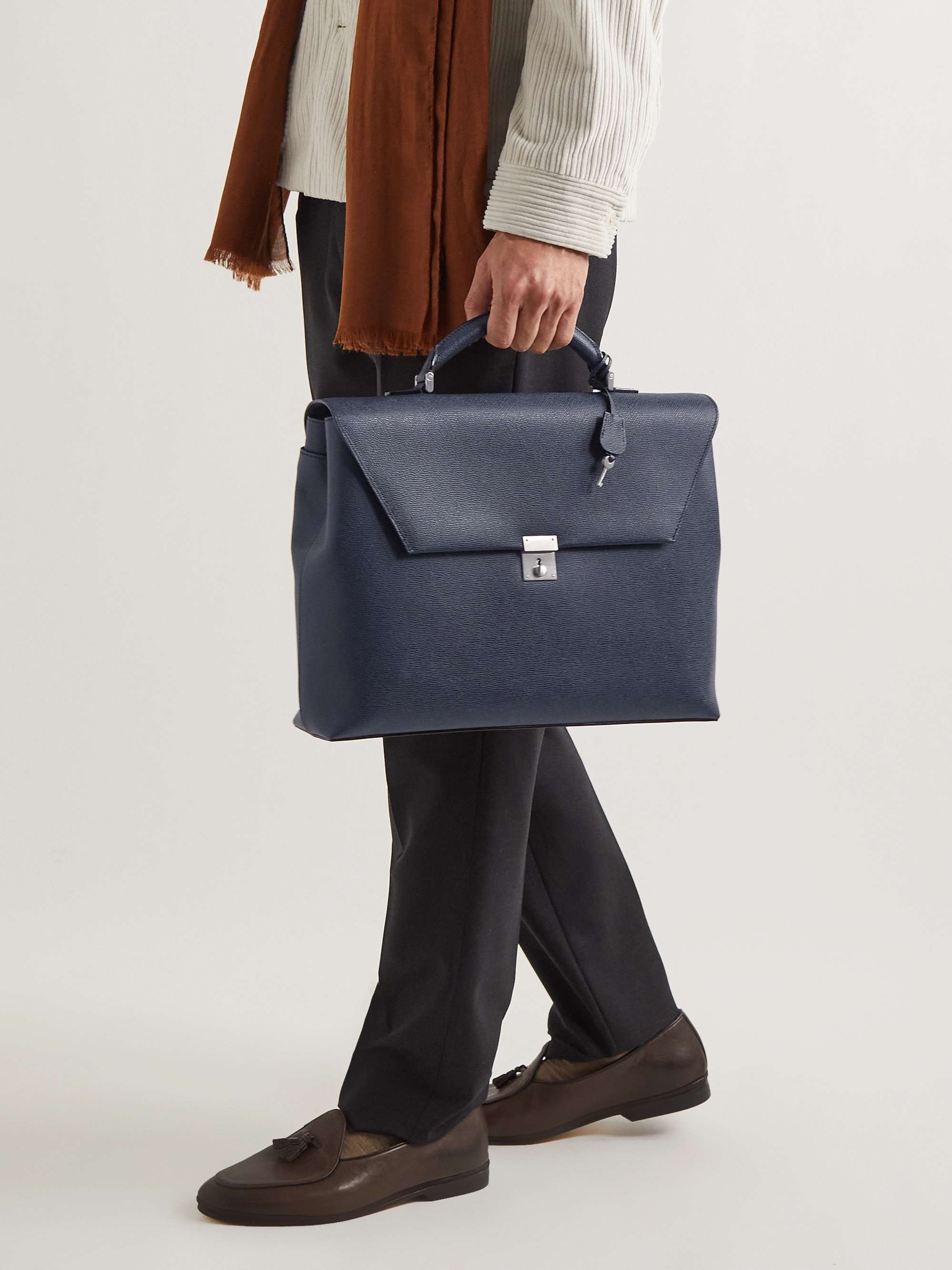 VALEXTRA Pebble-Grain Leather Briefcase
