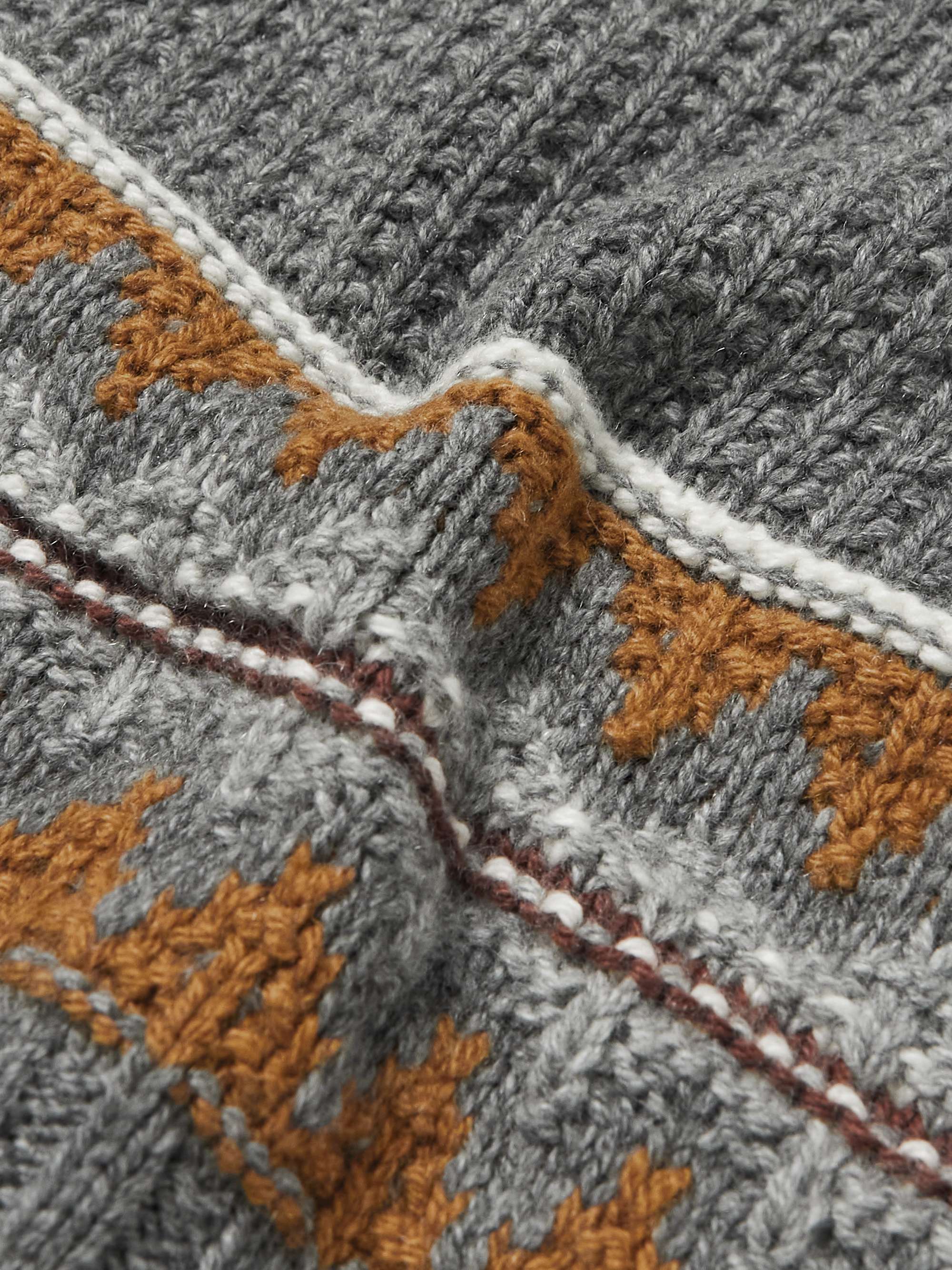 LORO PIANA Fair Isle Ribbed Cashmere Scarf