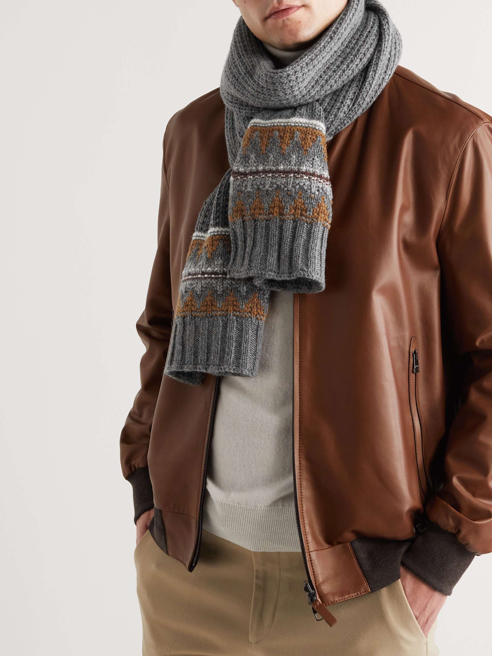 LORO PIANA Fair Isle Ribbed Cashmere Scarf