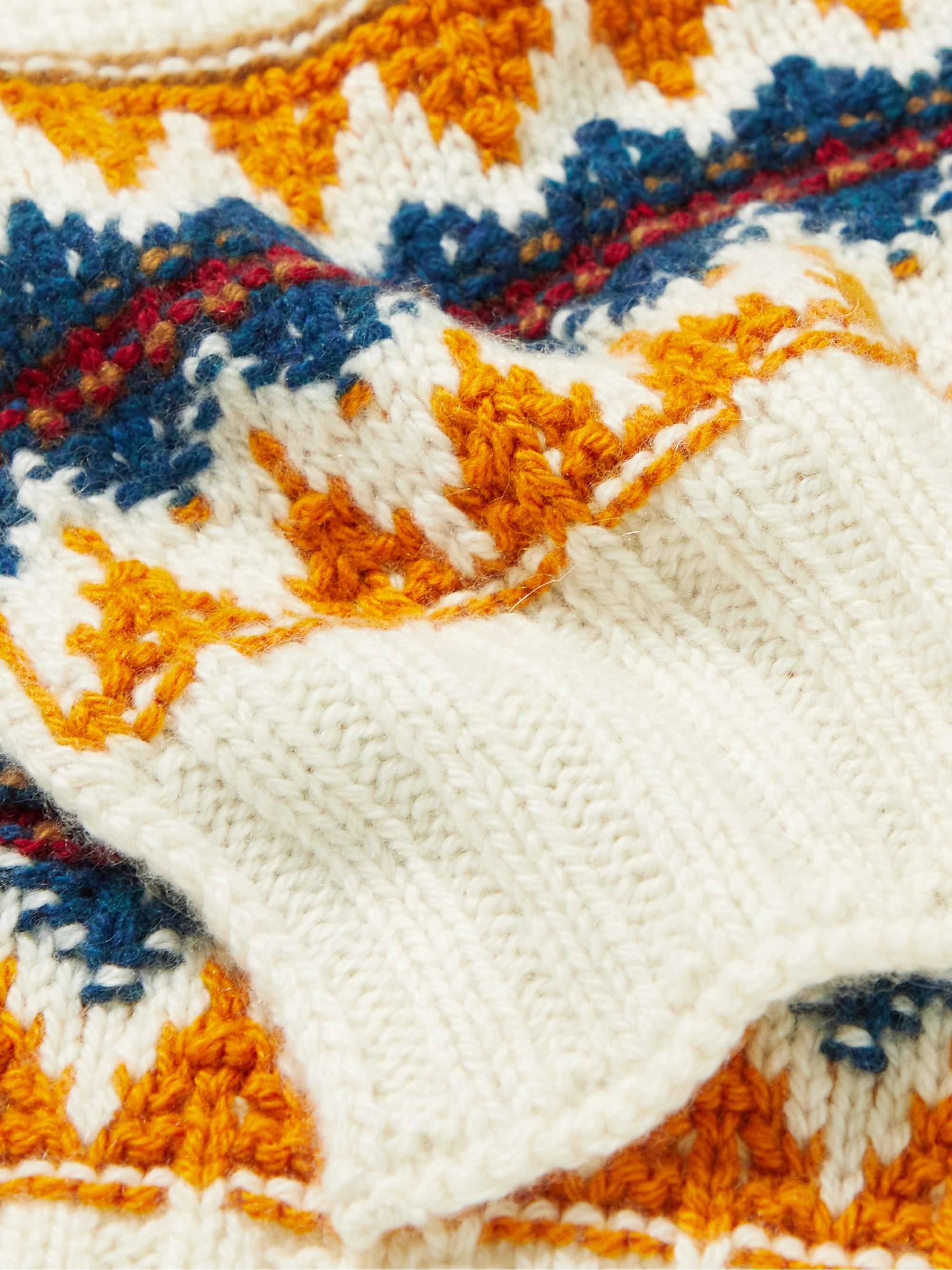 LORO PIANA Fair Isle Ribbed Cashmere Scarf