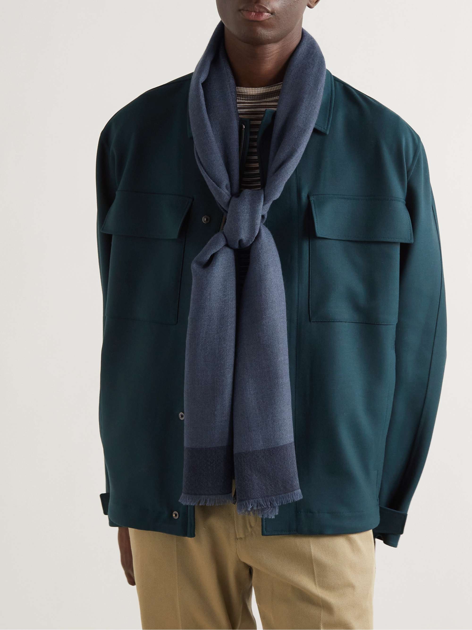 LORO PIANA Fringed Checked Brushed-Cashmere Scarf
