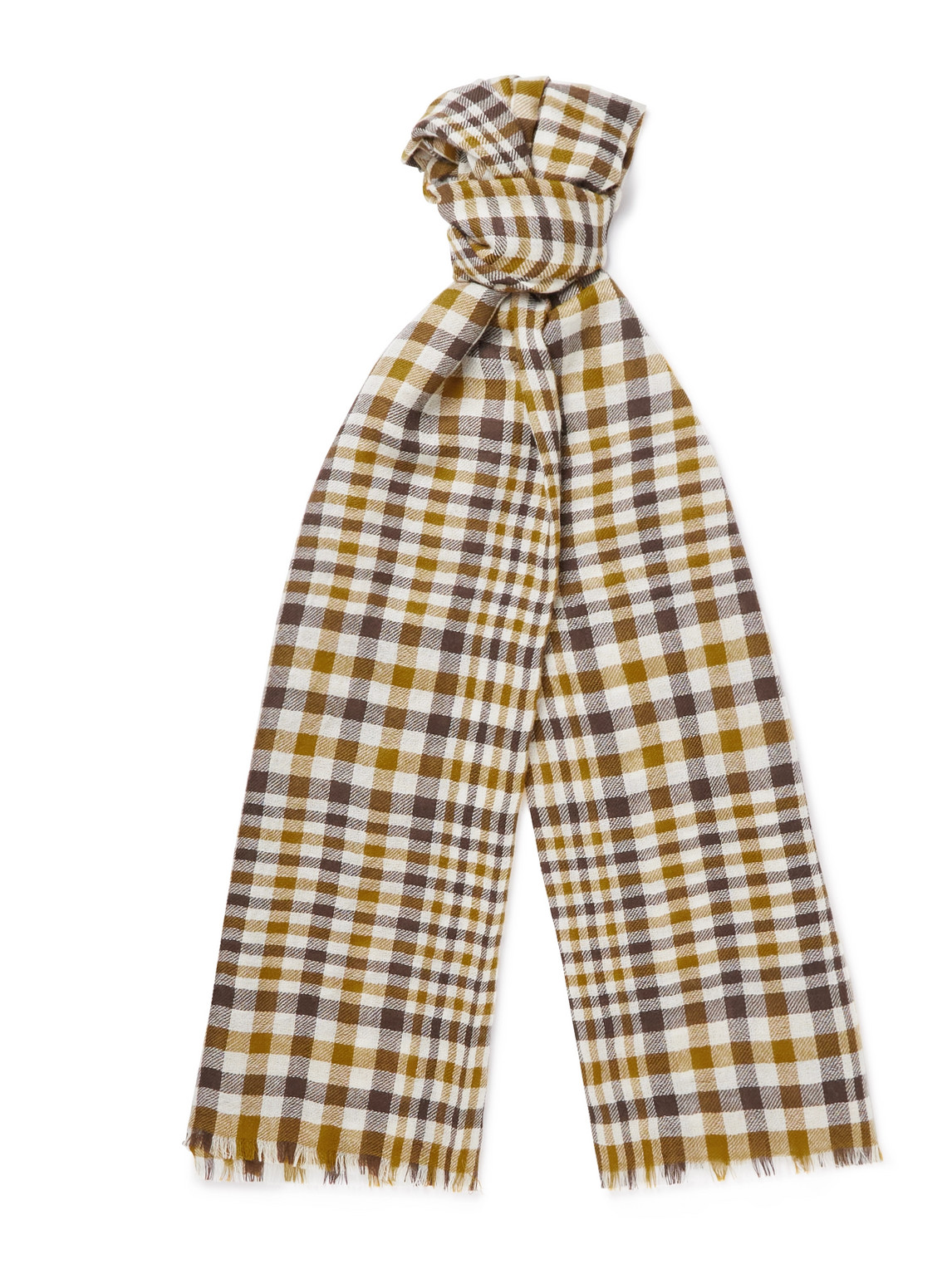 Loro Piana Fringed Checked Cashmere Scarf In Yellow