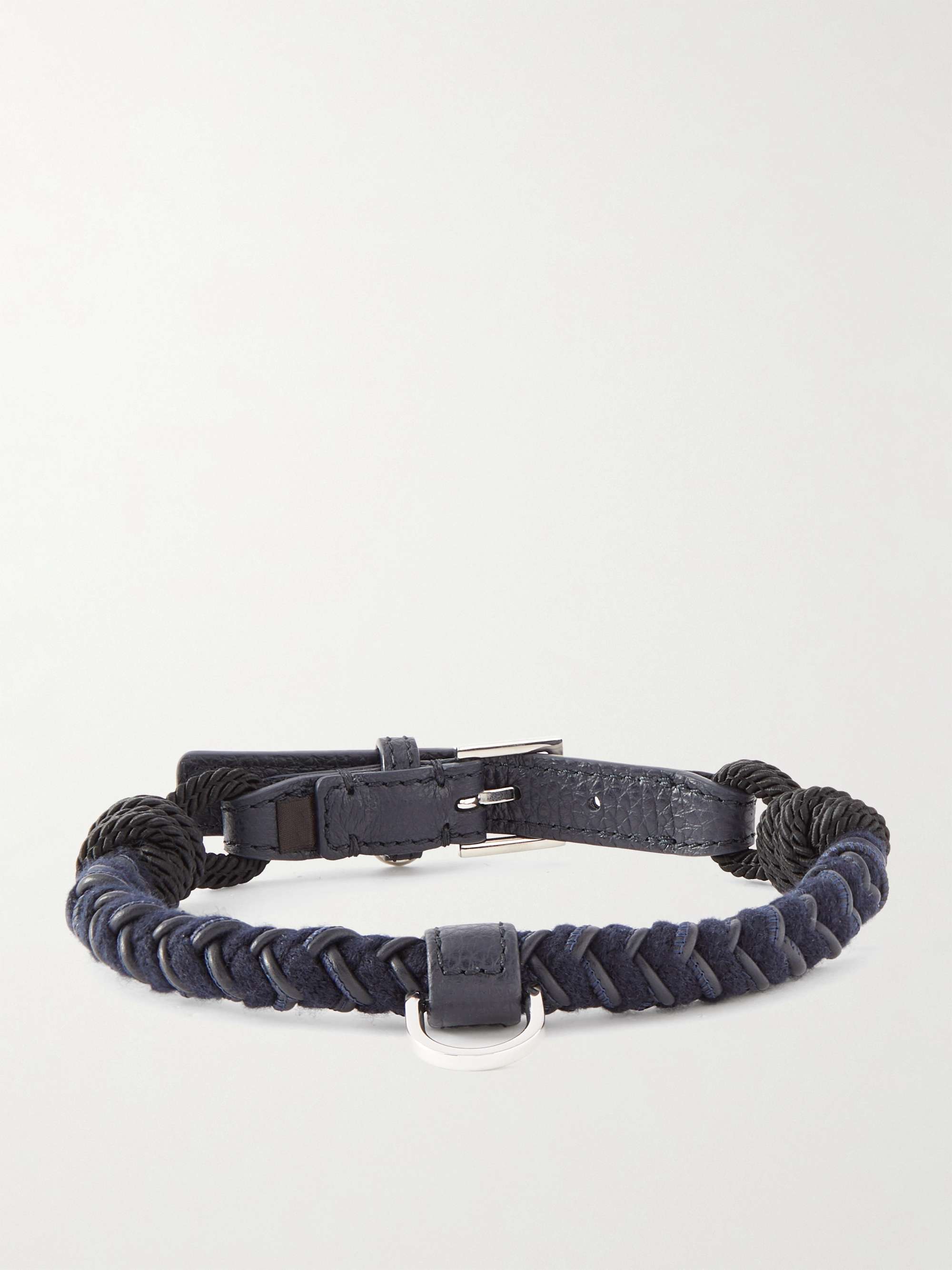 LORO PIANA Scooby Small Woven Cord and Leather Dog Collar