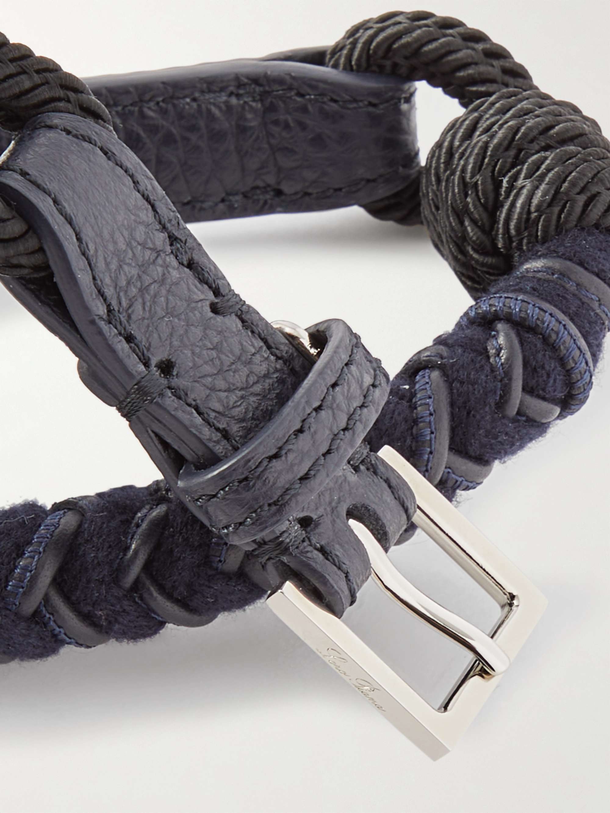 LORO PIANA Scooby Small Woven Cord and Leather Dog Collar