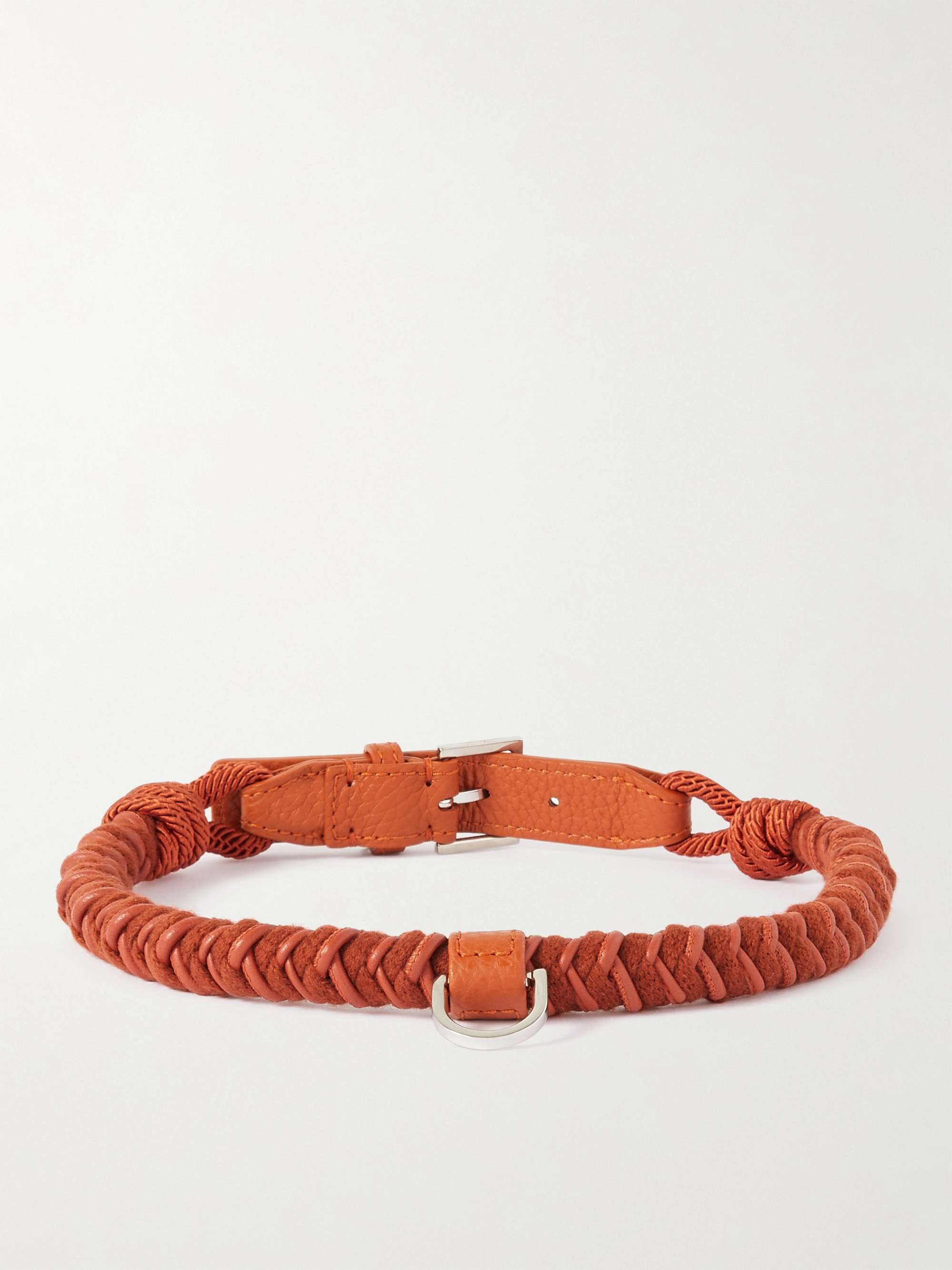 LORO PIANA Scooby Large Woven Cord and Leather Dog Collar