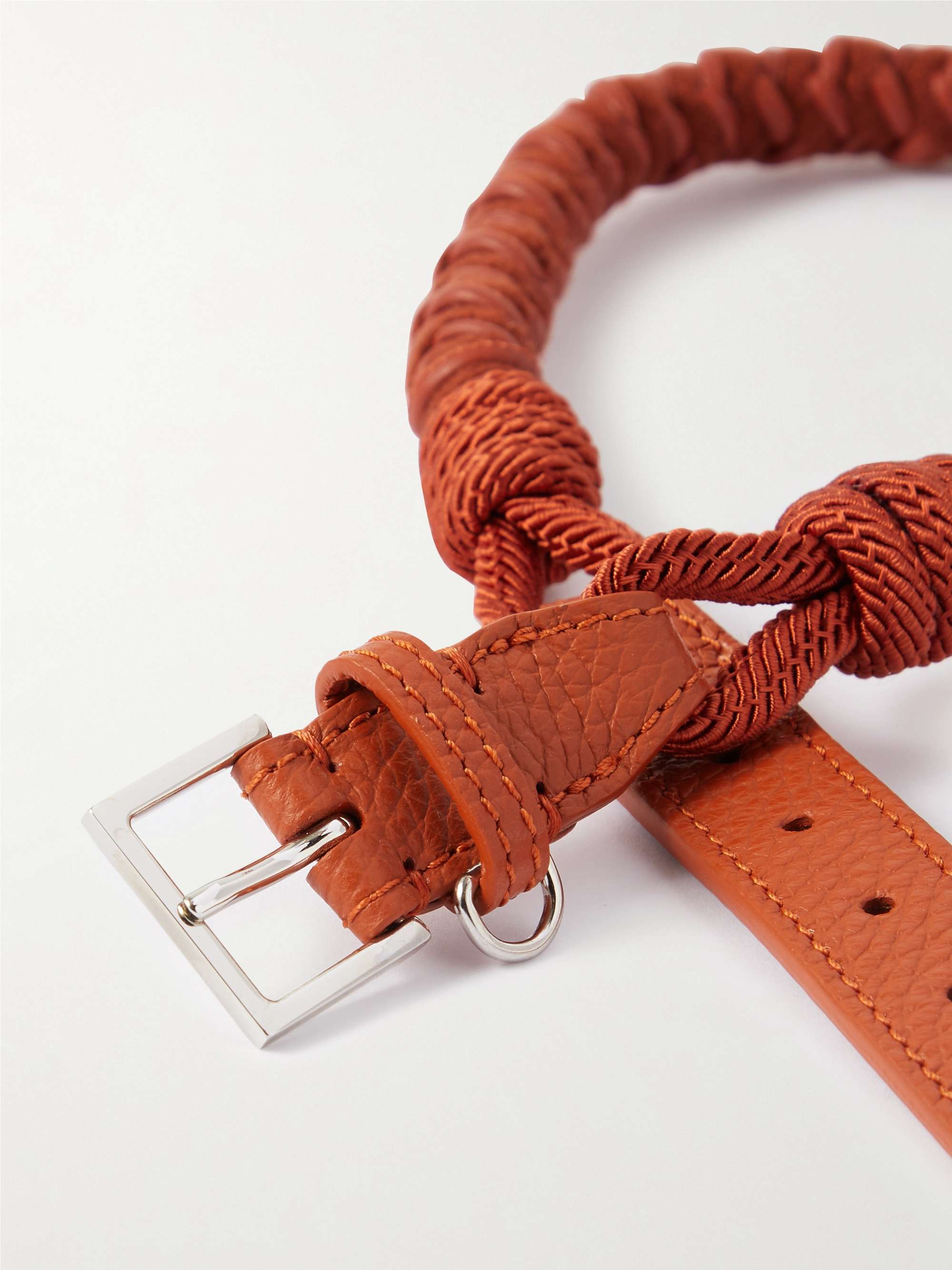 LORO PIANA Scooby Large Woven Cord and Leather Dog Collar