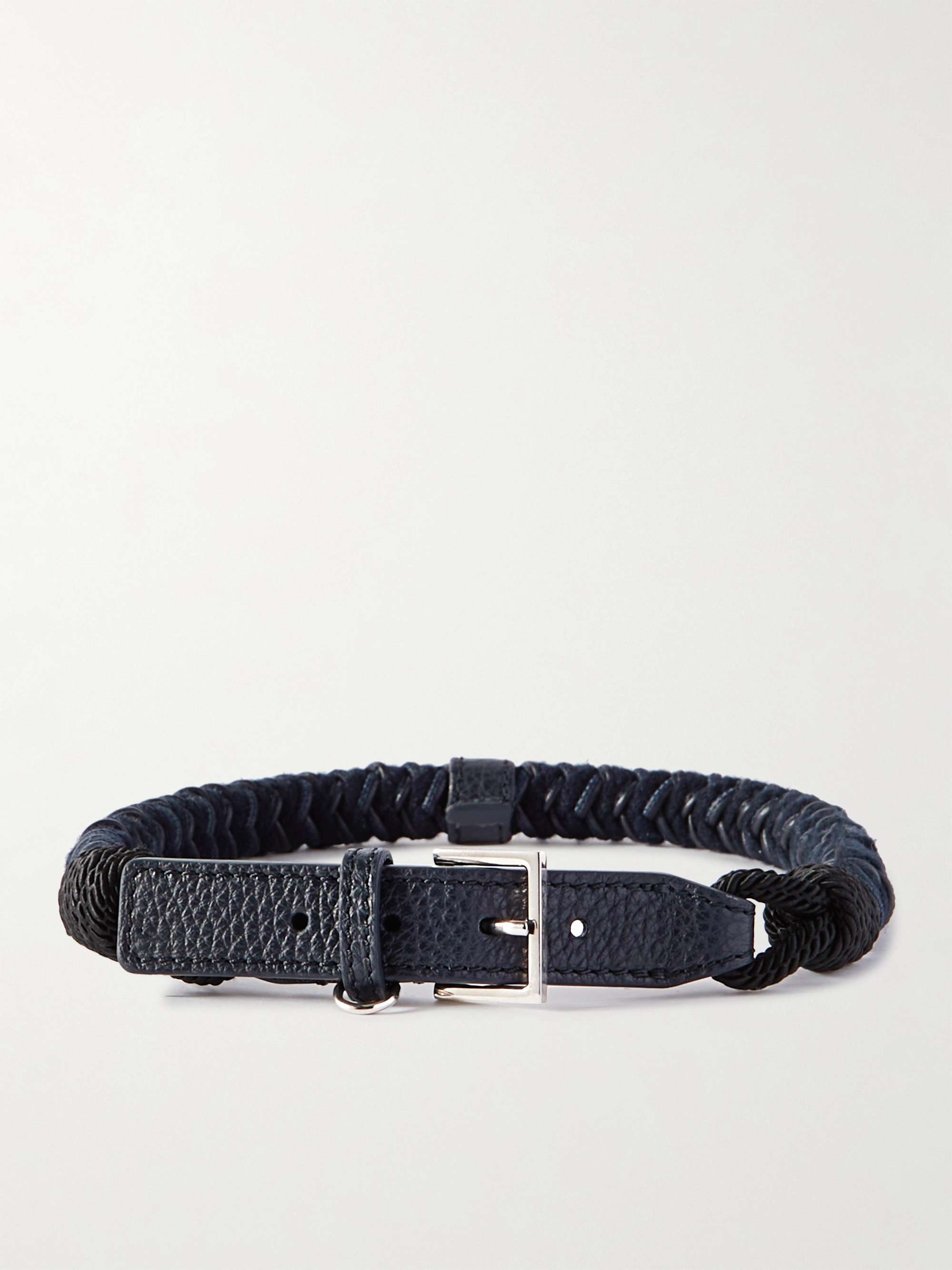 LORO PIANA Scooby Large Woven Cord and Leather Dog Collar