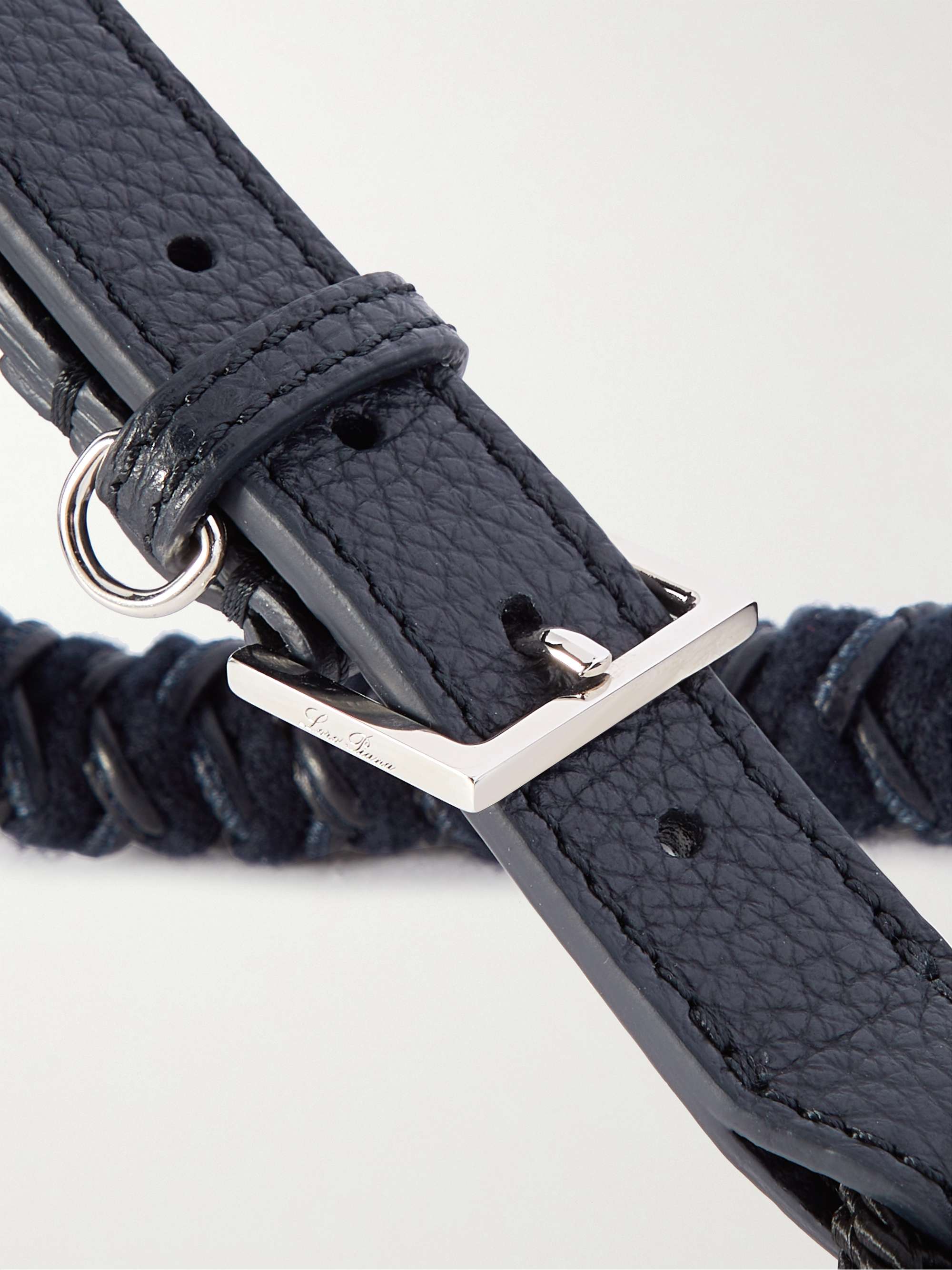 LORO PIANA Scooby Large Woven Cord and Leather Dog Collar