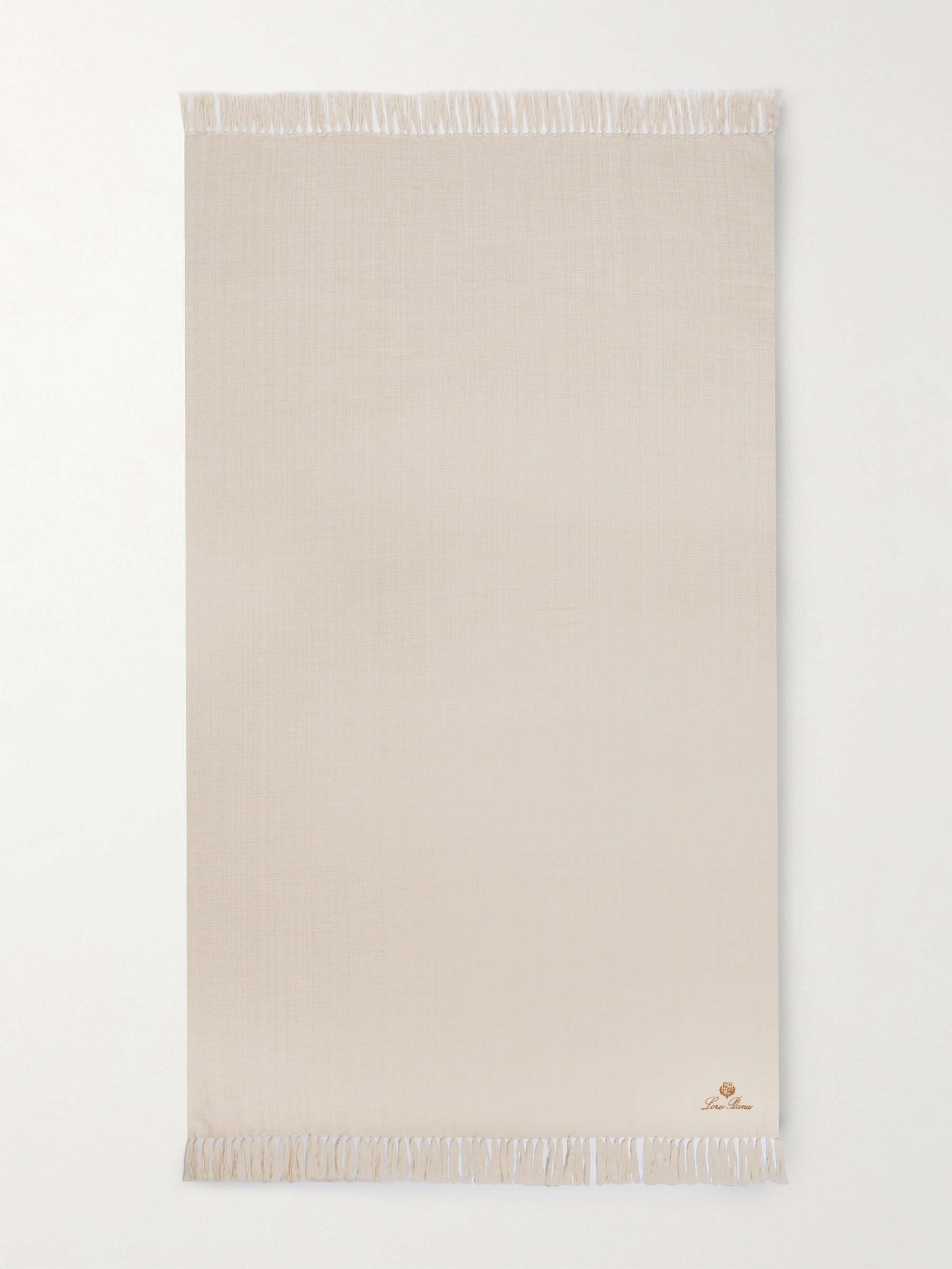 LORO PIANA Logo-Embroidered Fringed Wool Throw