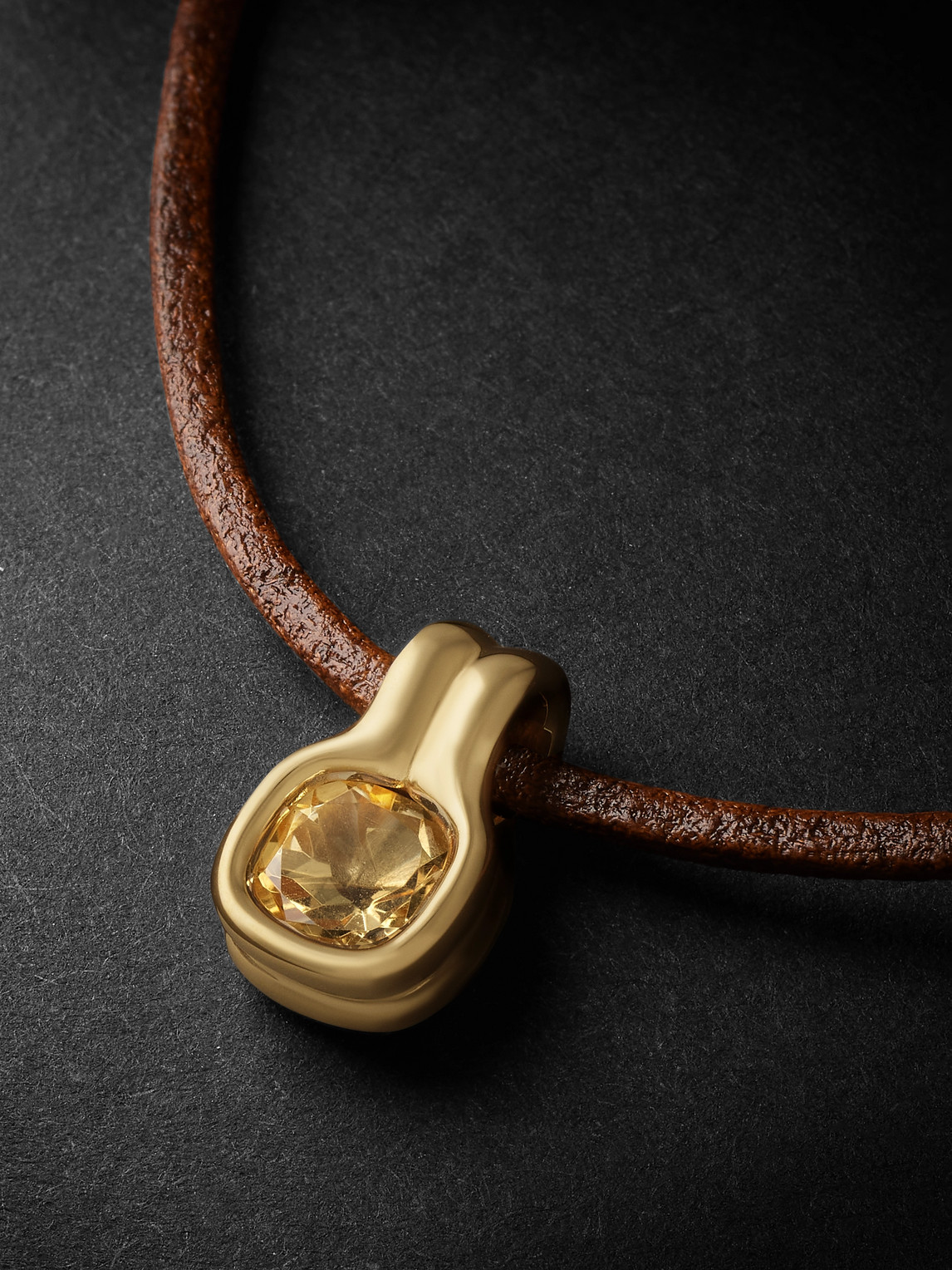 Shop Fernando Jorge Cushion 18-karat Gold, Leather And Citrine Necklace