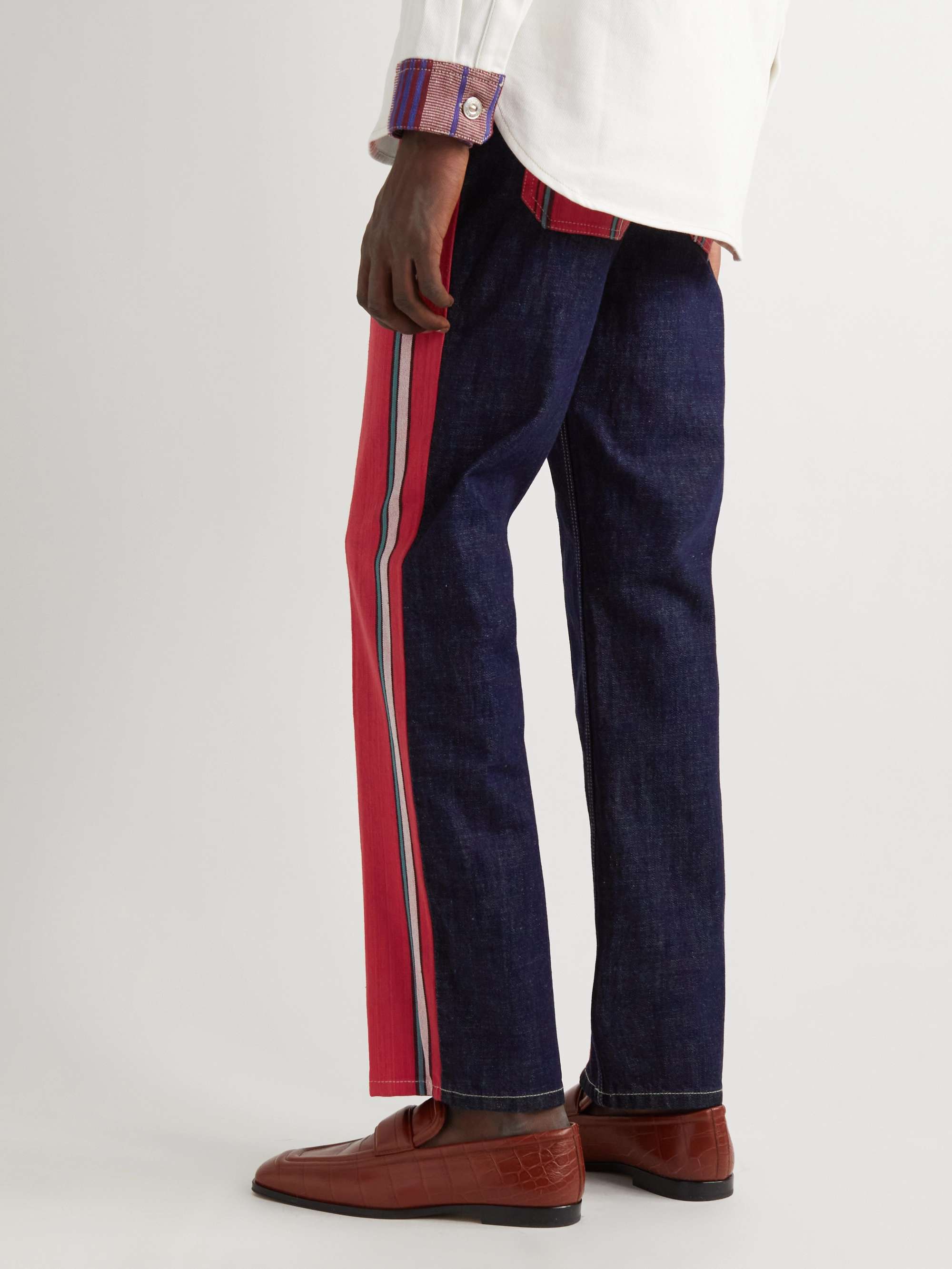 WALES BONNER Cotonou Straight-Leg Striped Panelled Jeans