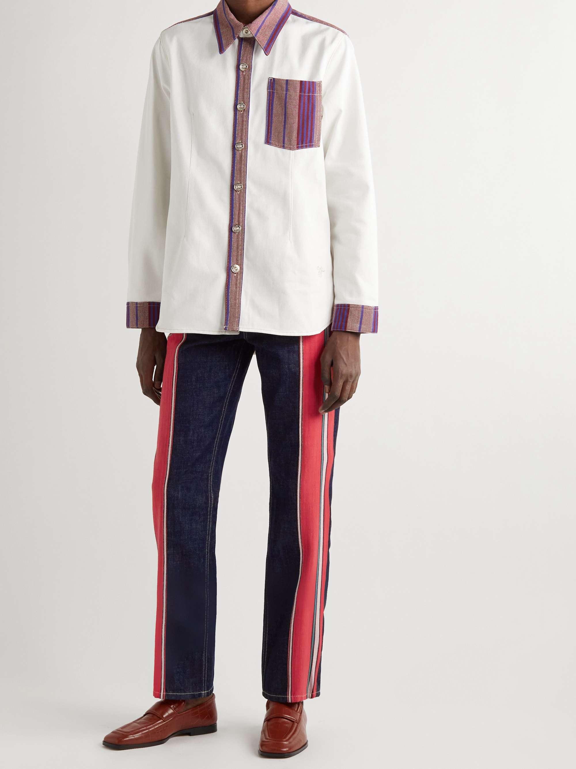 WALES BONNER Cotonou Straight-Leg Striped Panelled Jeans