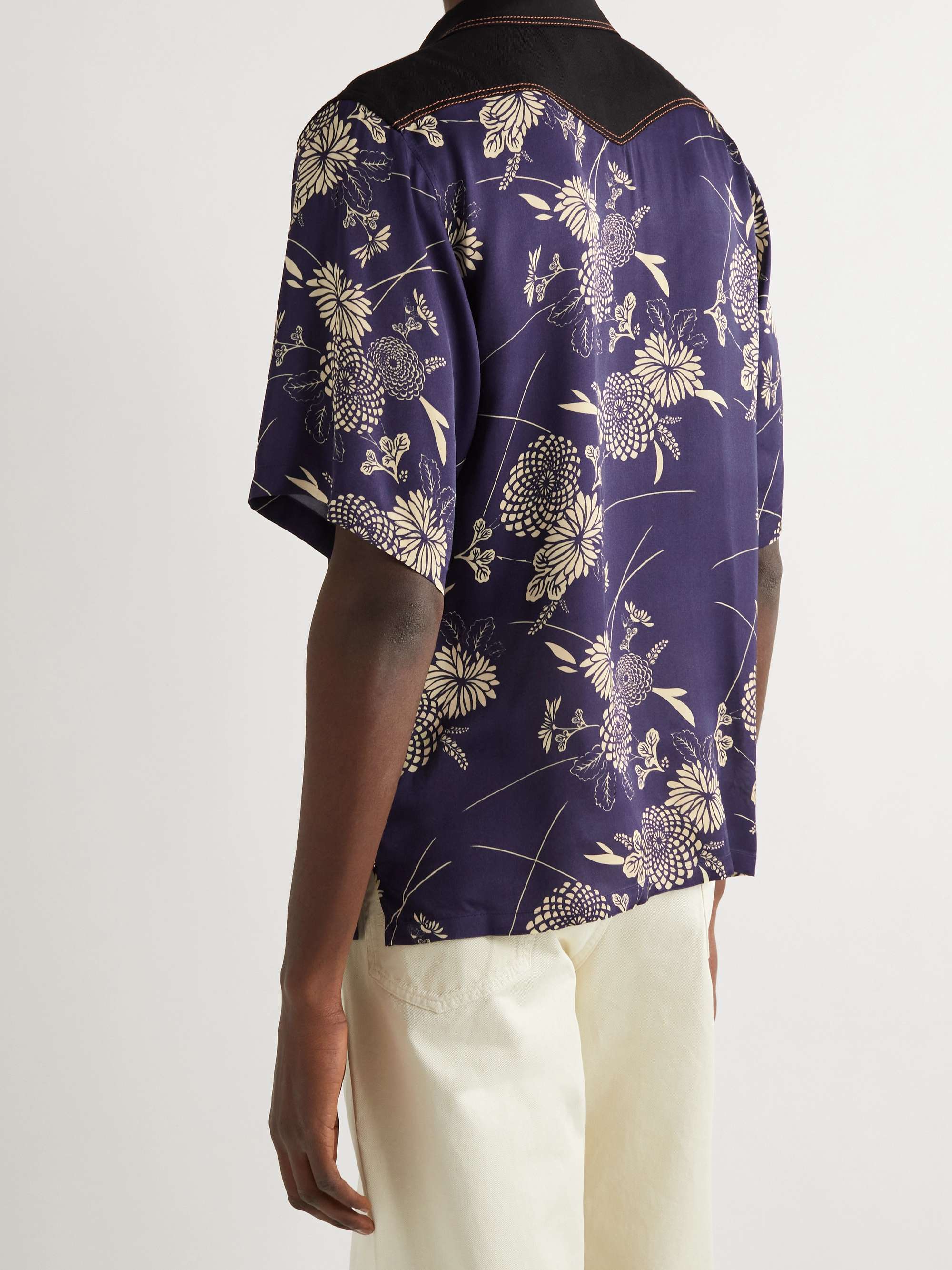 WALES BONNER Highlife Camp-Collar Twill-Trimmed Printed Voile Shirt