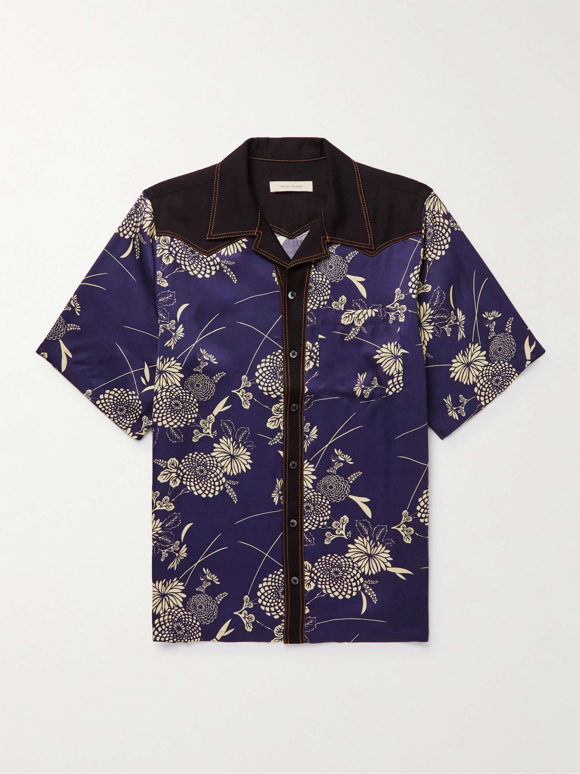 WALES BONNER Highlife Camp-Collar Twill-Trimmed Printed Voile Shirt