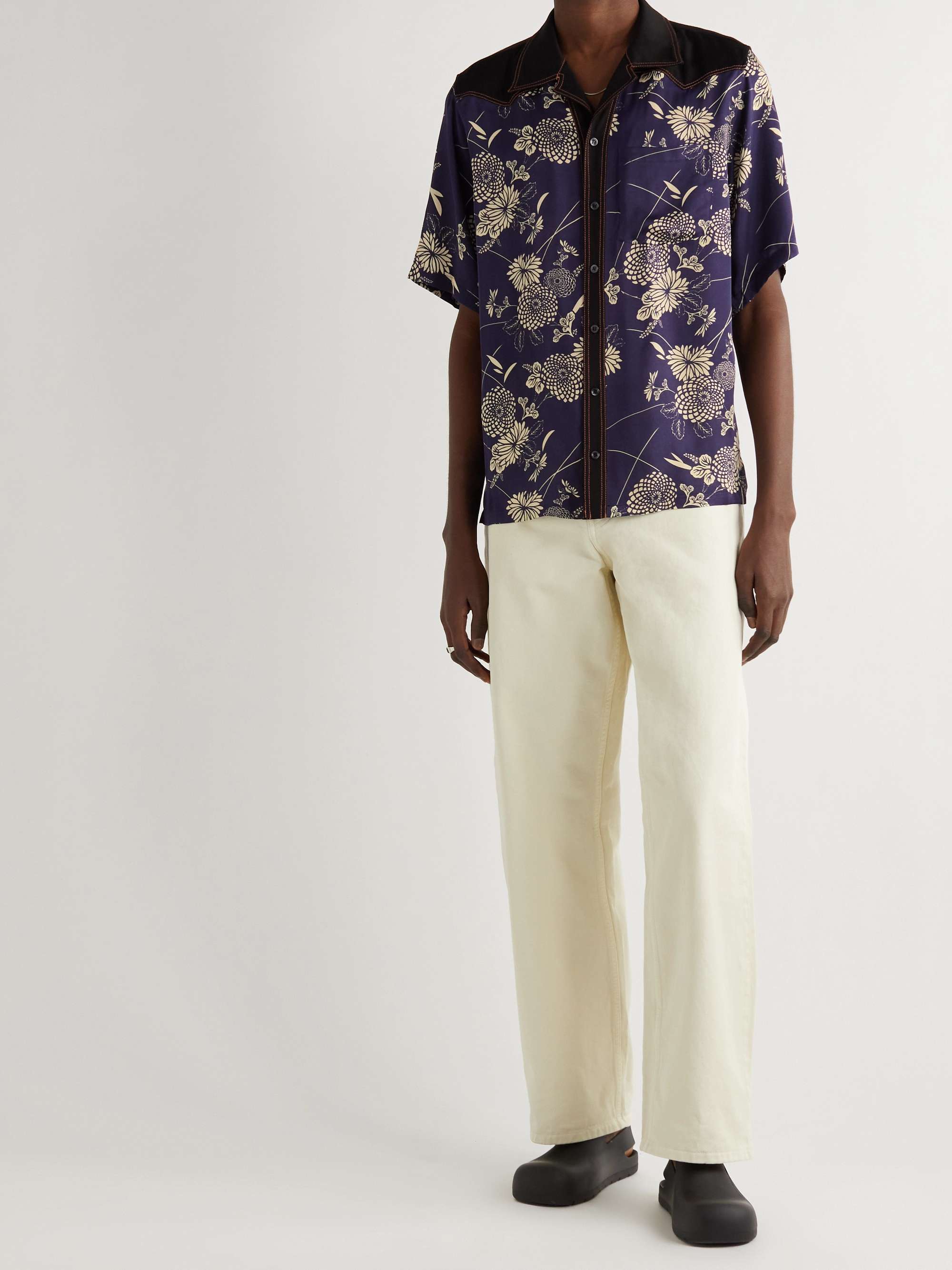 WALES BONNER Highlife Camp-Collar Twill-Trimmed Printed Voile Shirt