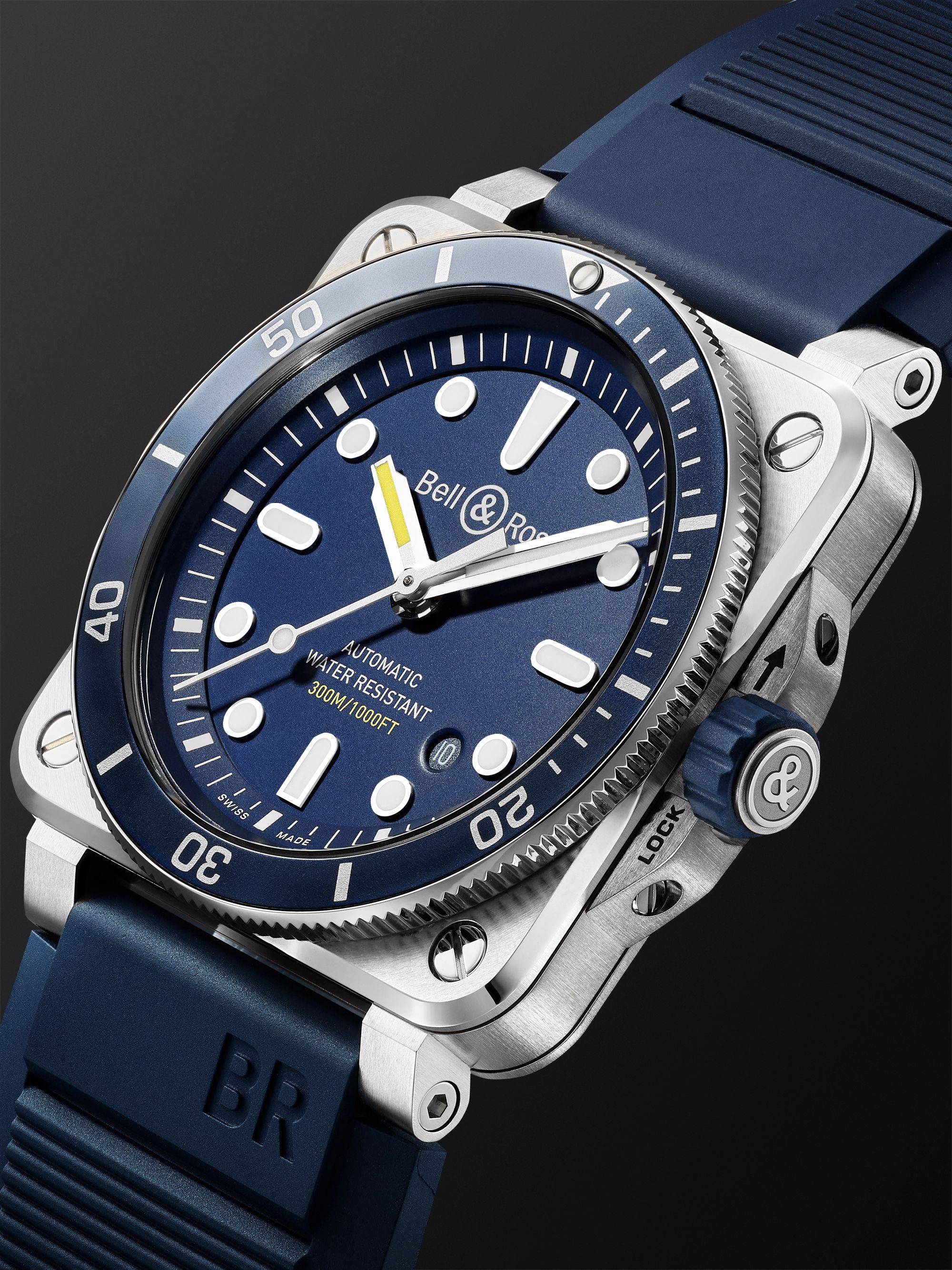 BELL & ROSS BR 03-92 Diver Blue Automatic 42mm Stainless Steel and Rubber Watch, Ref. No. BR0392-D-BU-ST/SRB