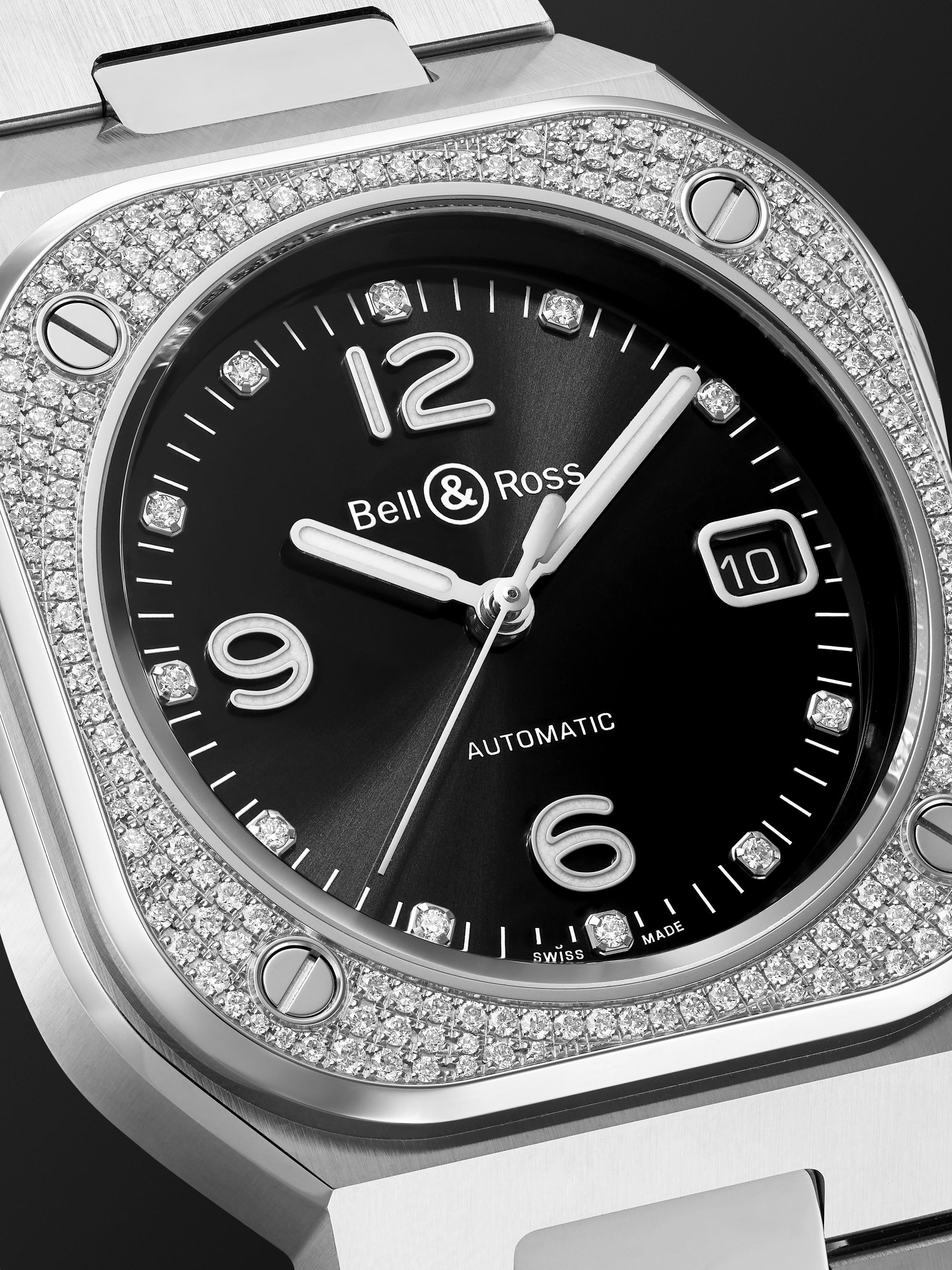 BELL & ROSS BR 05 Automatic 40mm Stainless Steel and Diamond Watch, Ref. No. BR05A-BL-STFLD/SST