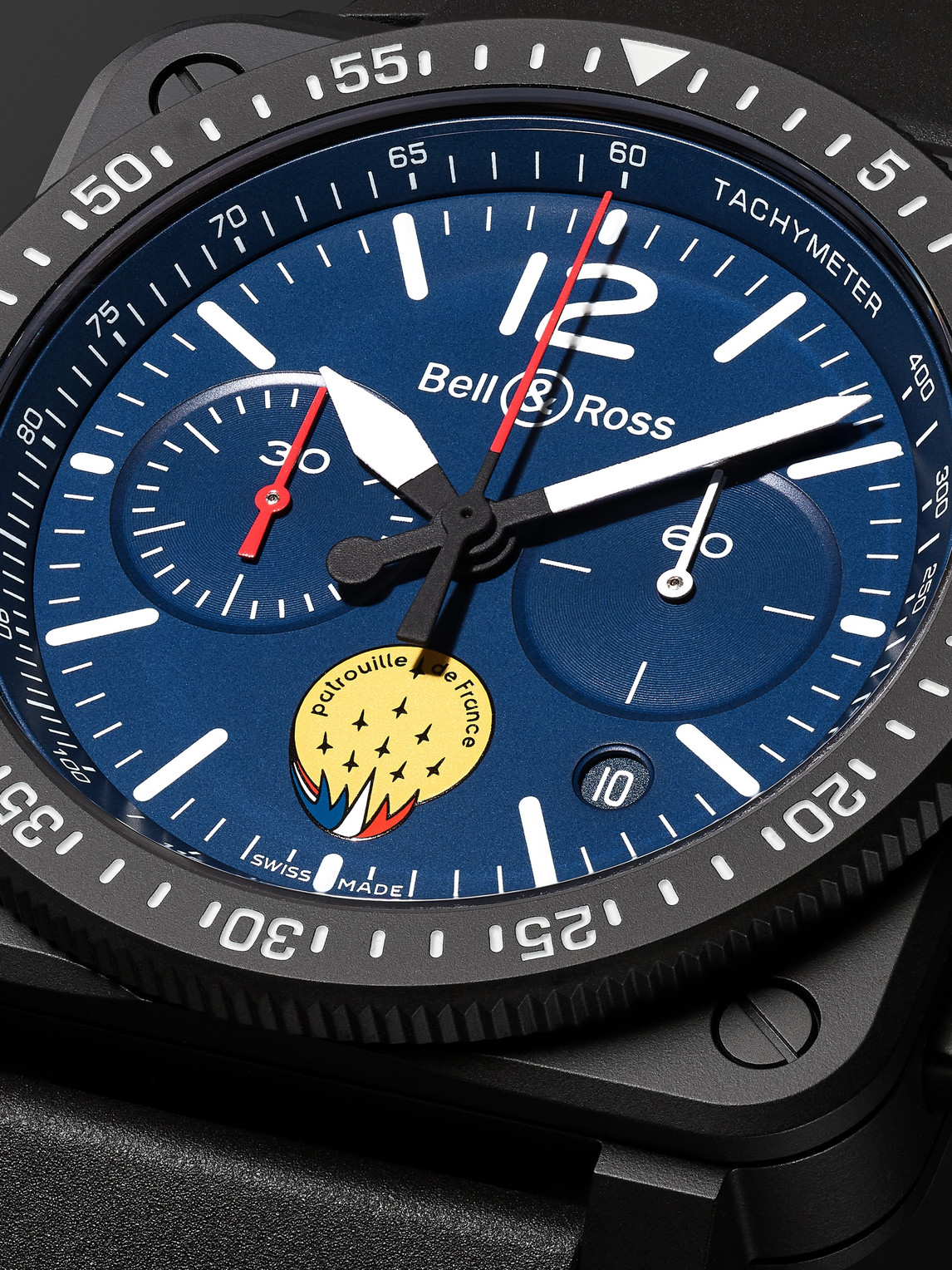 Shop Bell & Ross Br 03-94 Patrouille De France Limited Edition Chronograph Ceramic And Rubber Watch, Ref. No. Br0394- In Blue