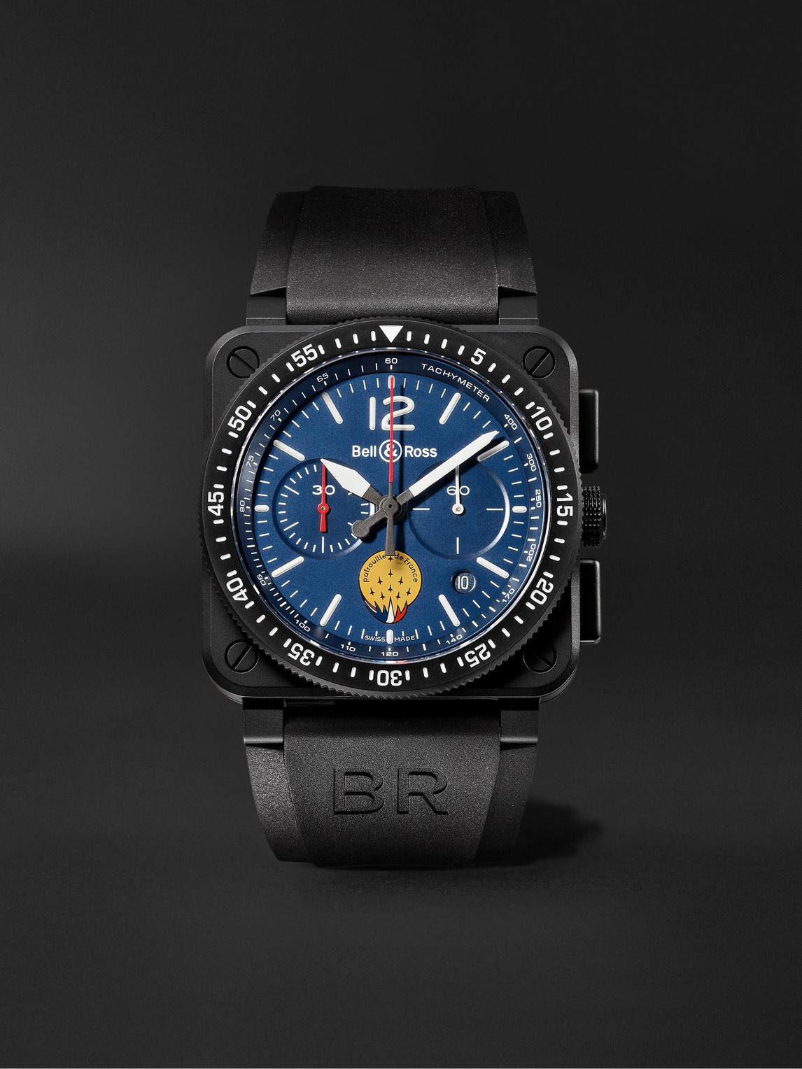 Bell & Ross BR 03-94 Patrouille de France Limited Edition Chronograph Ceramic and Rubber Watch, Ref. No. BR0394-PAF1-CE/SRB - Men