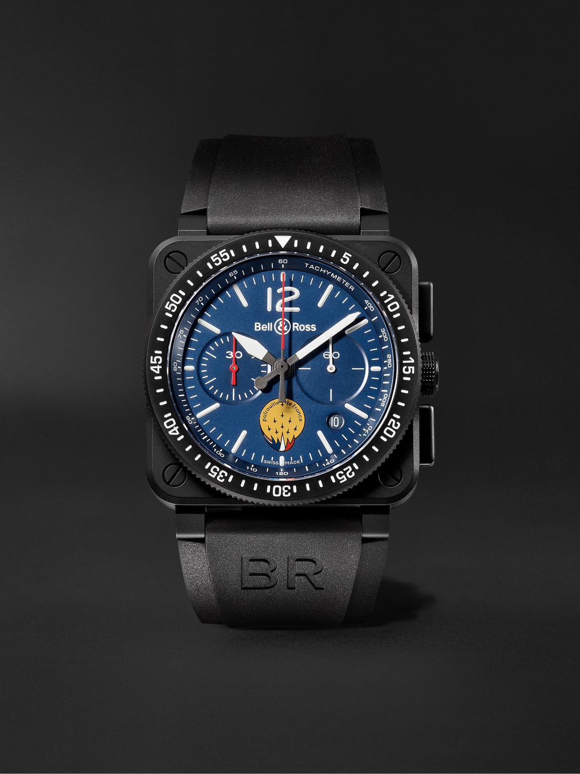 BR 03-94 Patrouille de France Limited Edition Chronograph Ceramic and Rubber Watch, Ref. No. BR0394-PAF1-CE/SRB