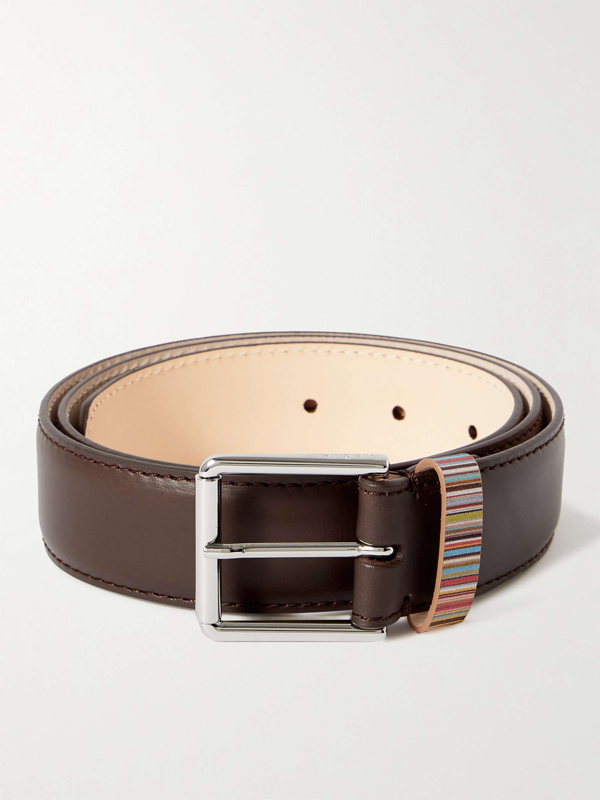 Stripe-Trimmed Leather Belt