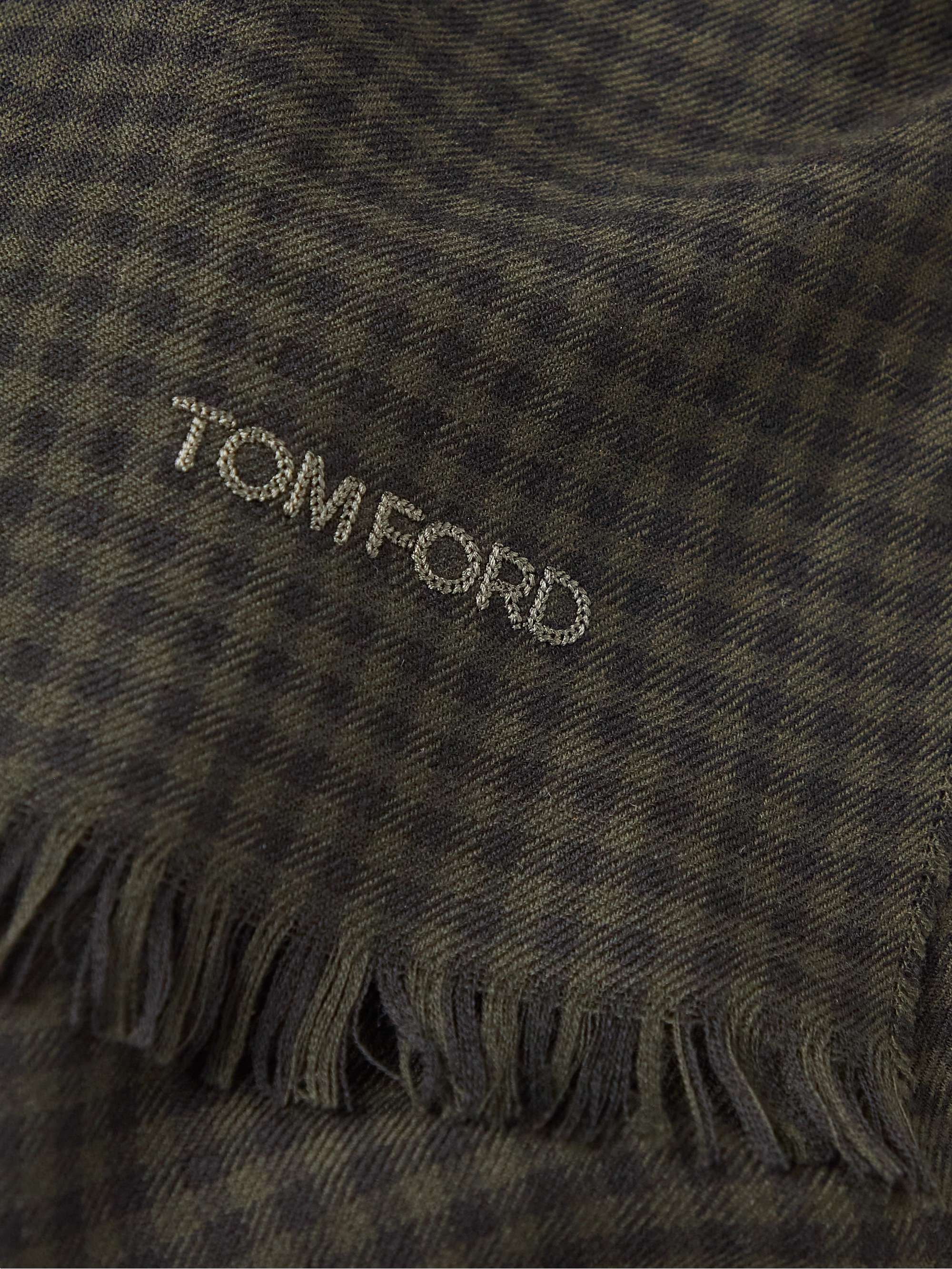 TOM FORD Fringed Logo-Embroidered Checked Wool-Jacquard Scarf