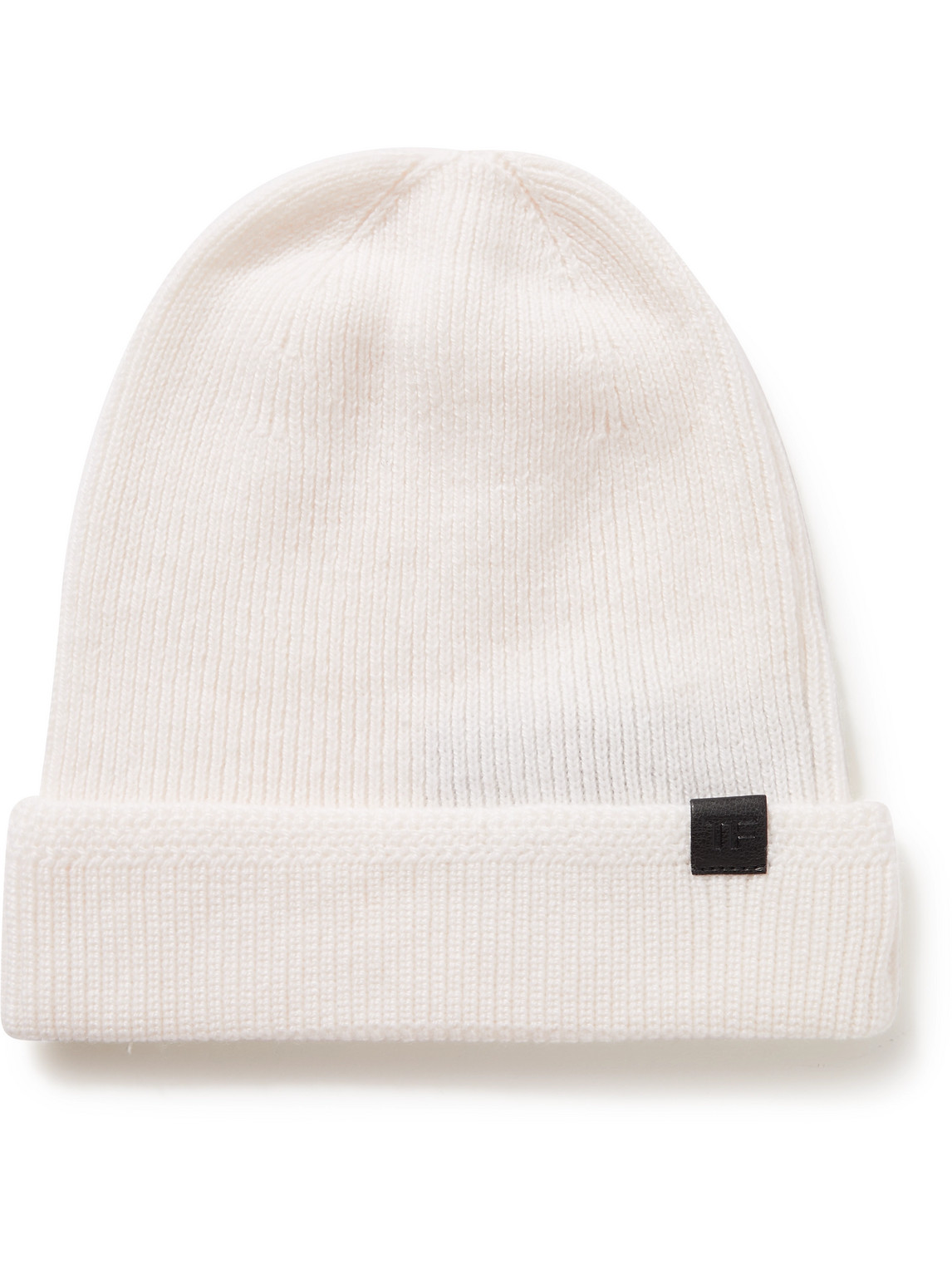 Tom Ford Leather-trimmed Ribbed Cashmere Beanie In Neutrals