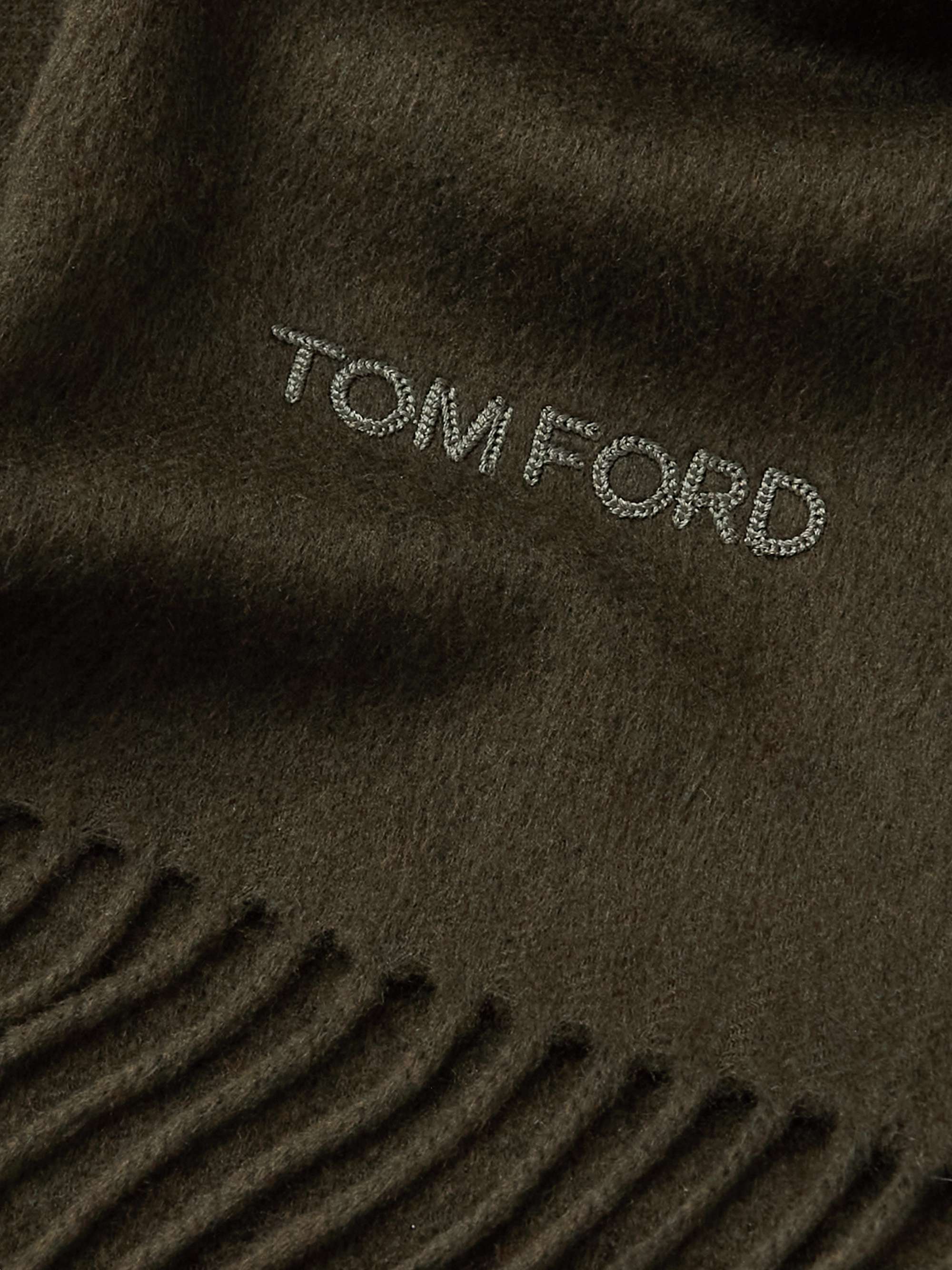 TOM FORD Fringed Logo-Embroidered Silk Scarf